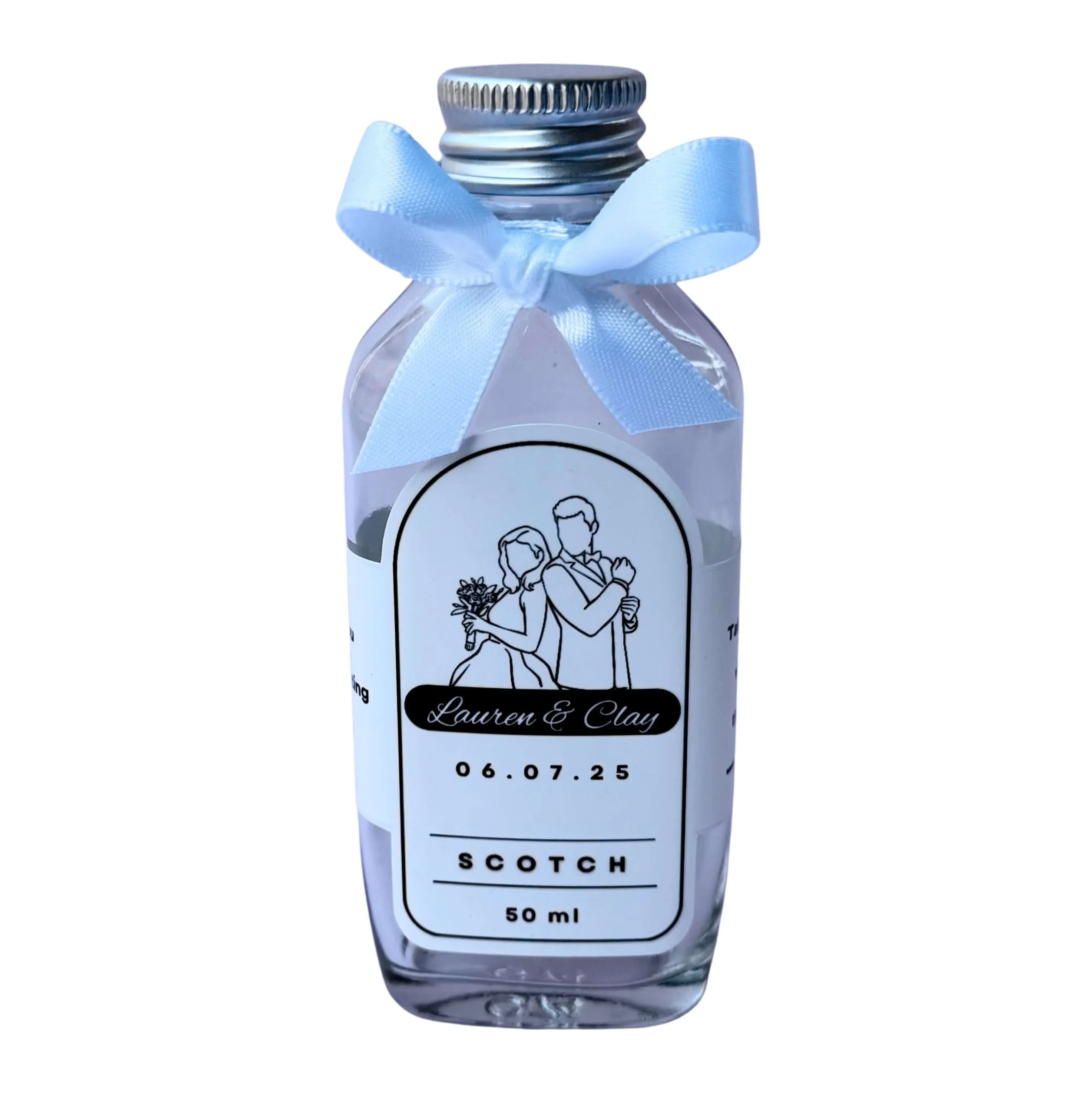 Mini glass flask bottle 50ml elegant and versatile wedding favour Brisbane