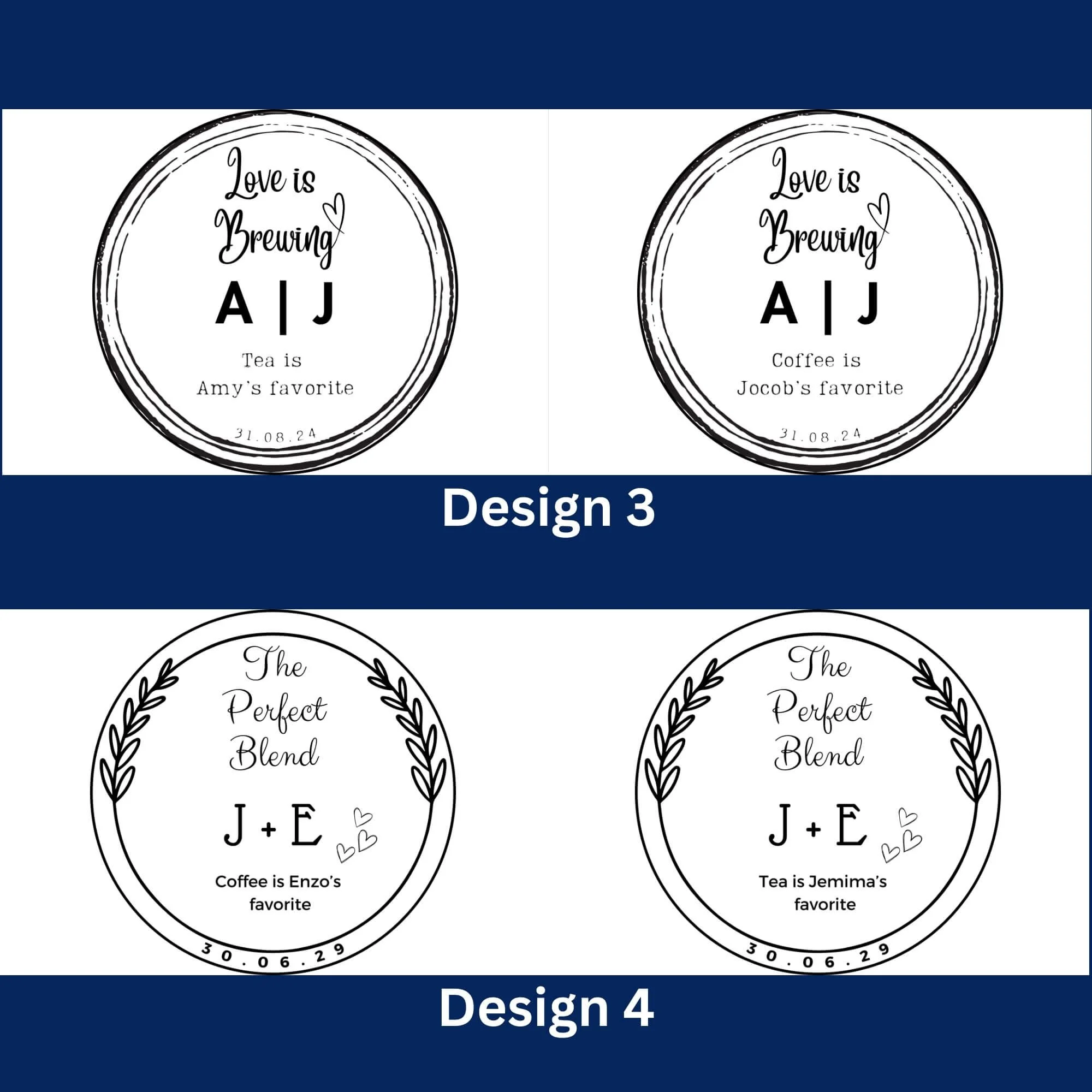 Duo bag coffee and tea wedding favour personalized guest favours By Luna Australia