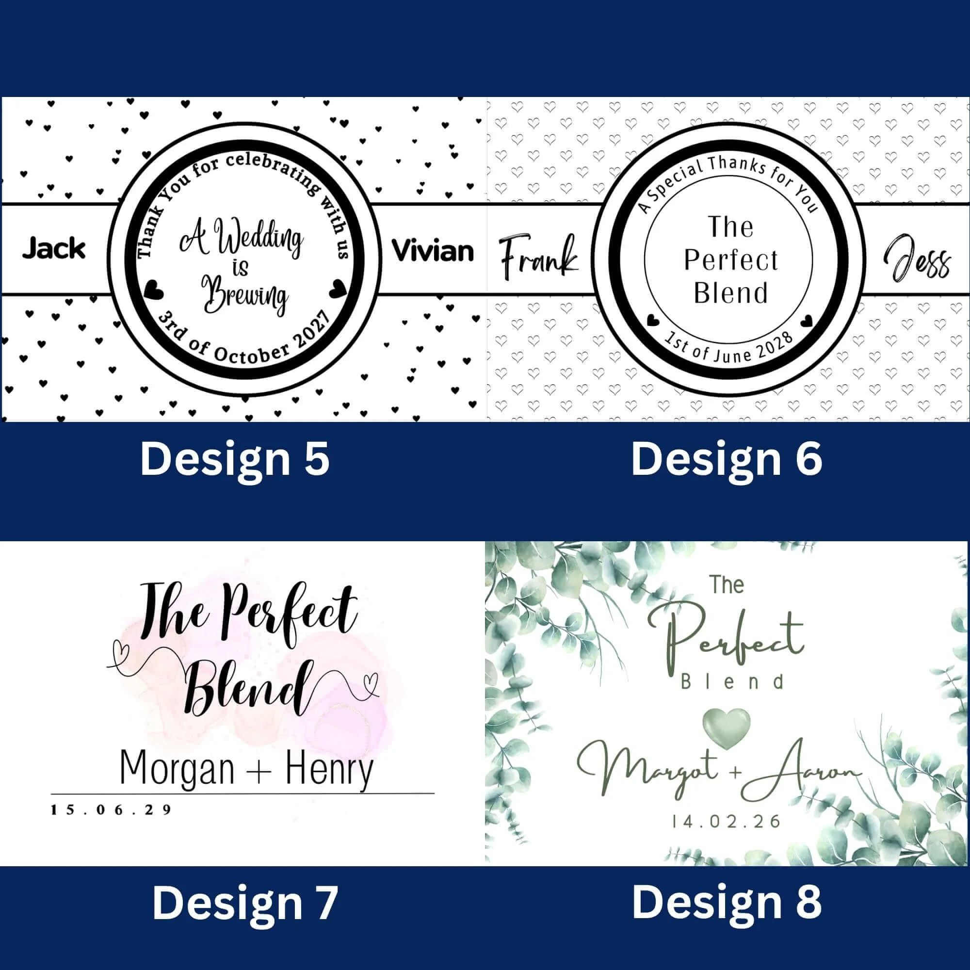 Personalised coffee favours for weddings and events By Luna Australia