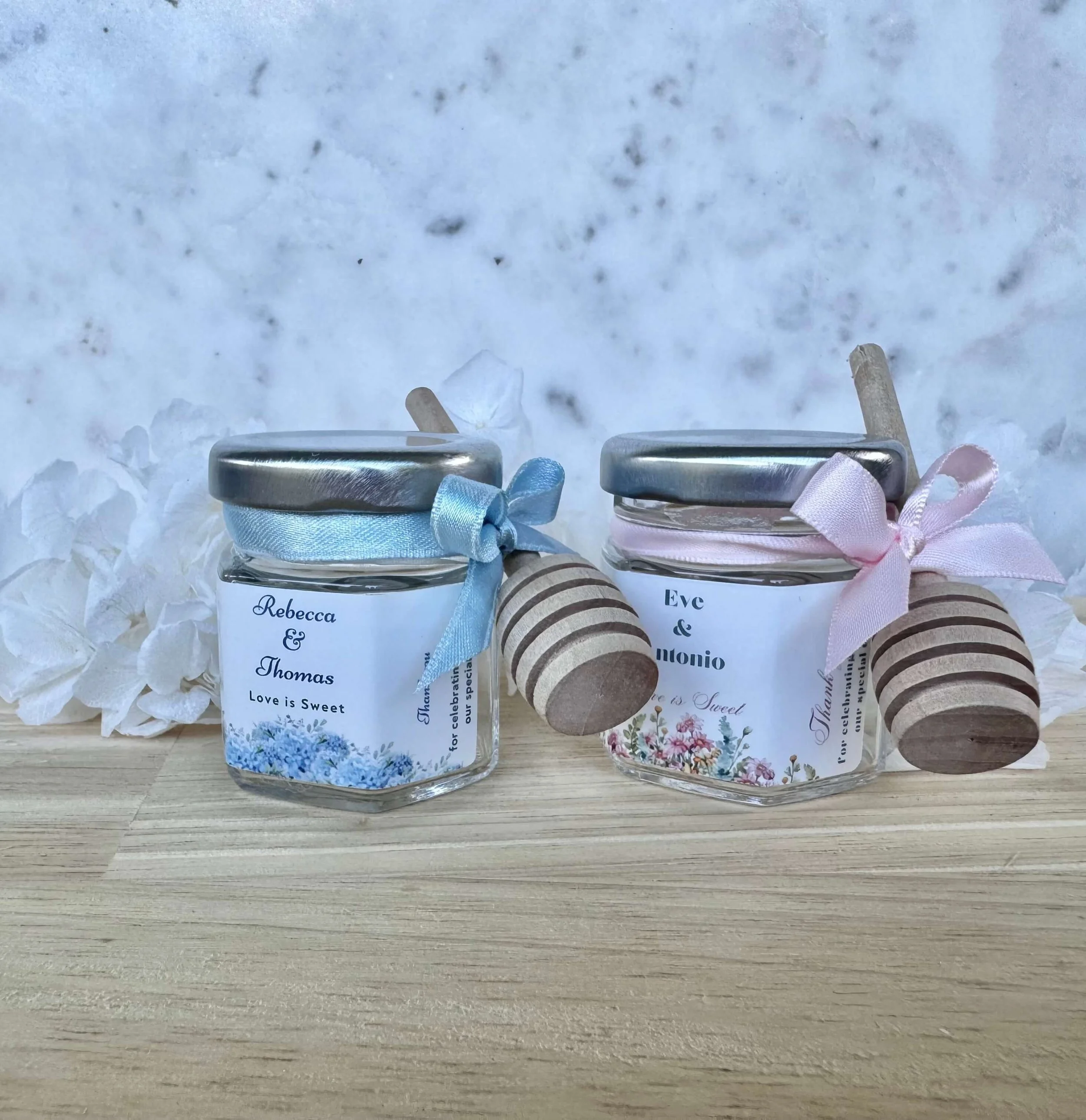 fill your own Mini honey jar favour with ribbon and personalized label for guest