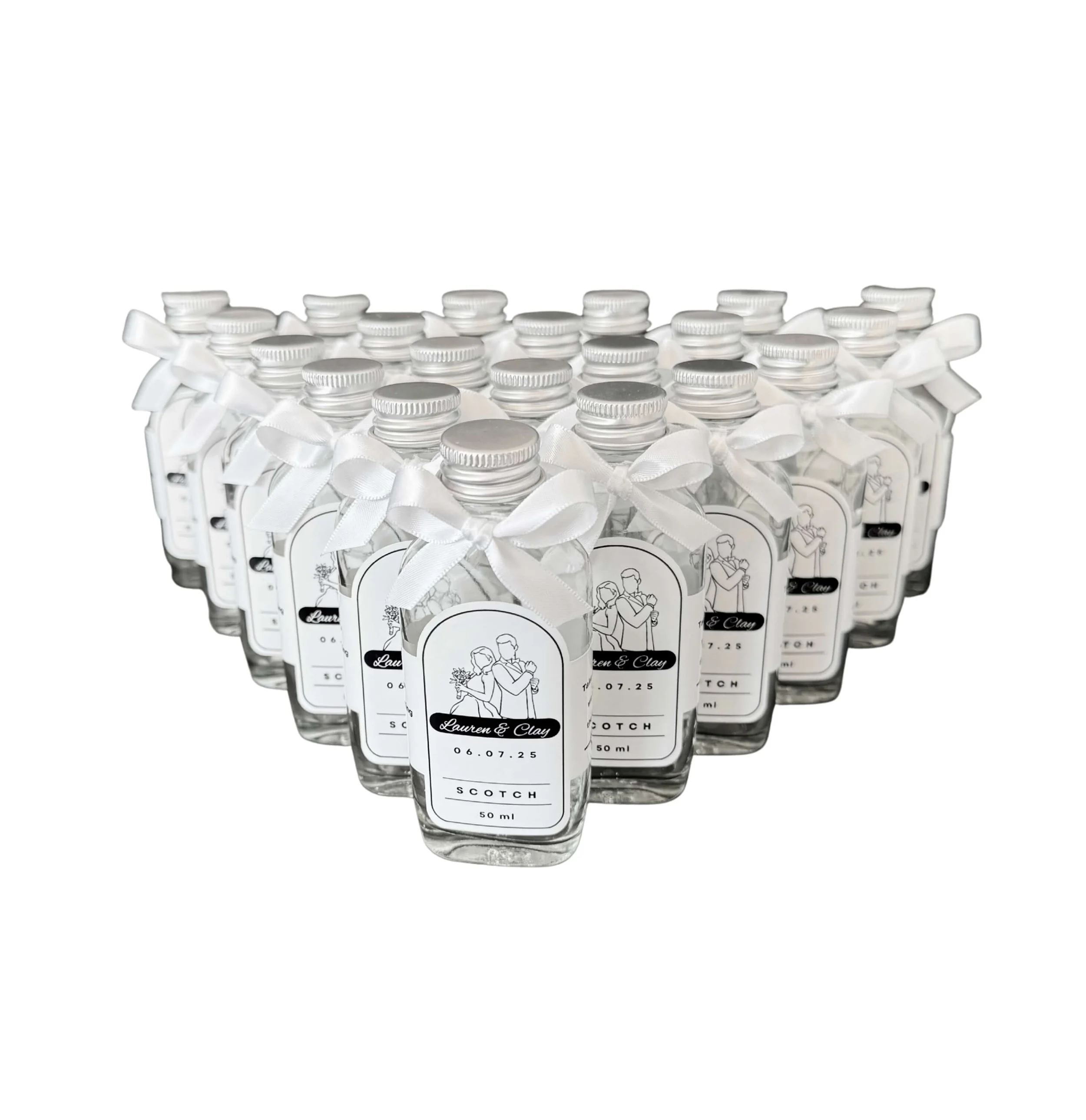 Mini glass flask bottle 50ml elegant and versatile wedding favour Brisbane