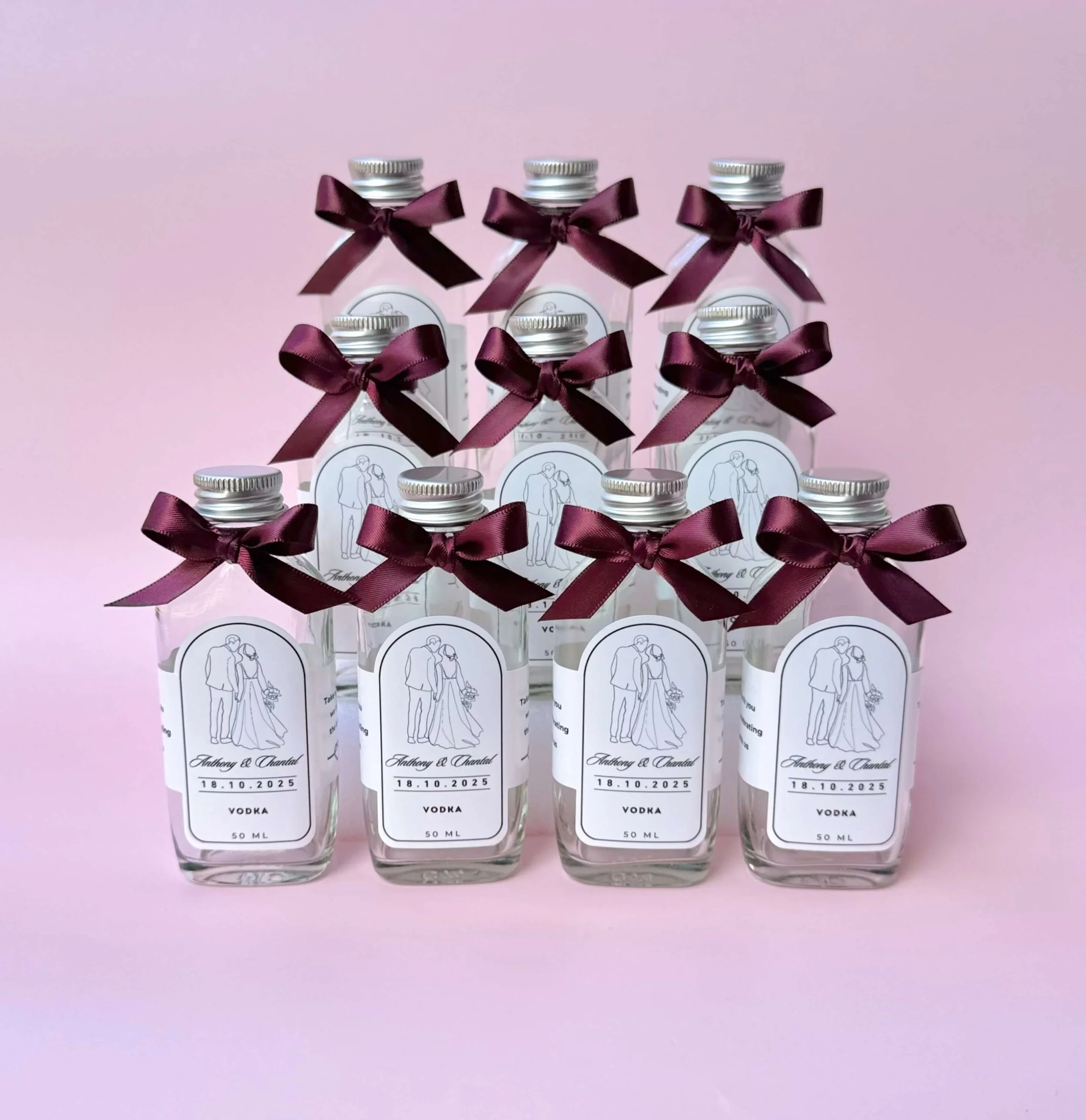 Mini glass flask bottle 50ml elegant and versatile wedding favour Brisbane