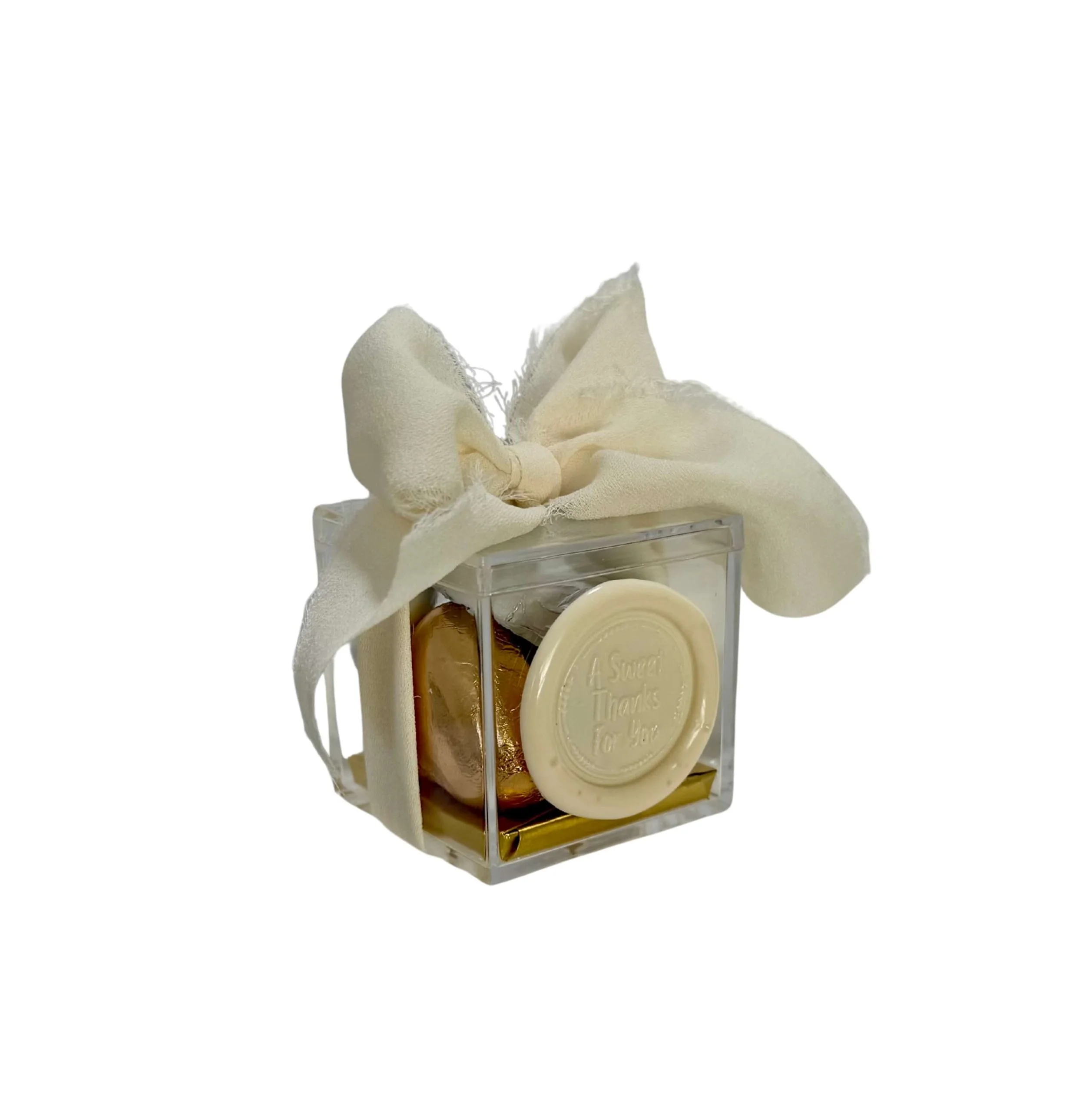 Clear chocolate box wedding favour filled with premium chocolates Brisbane