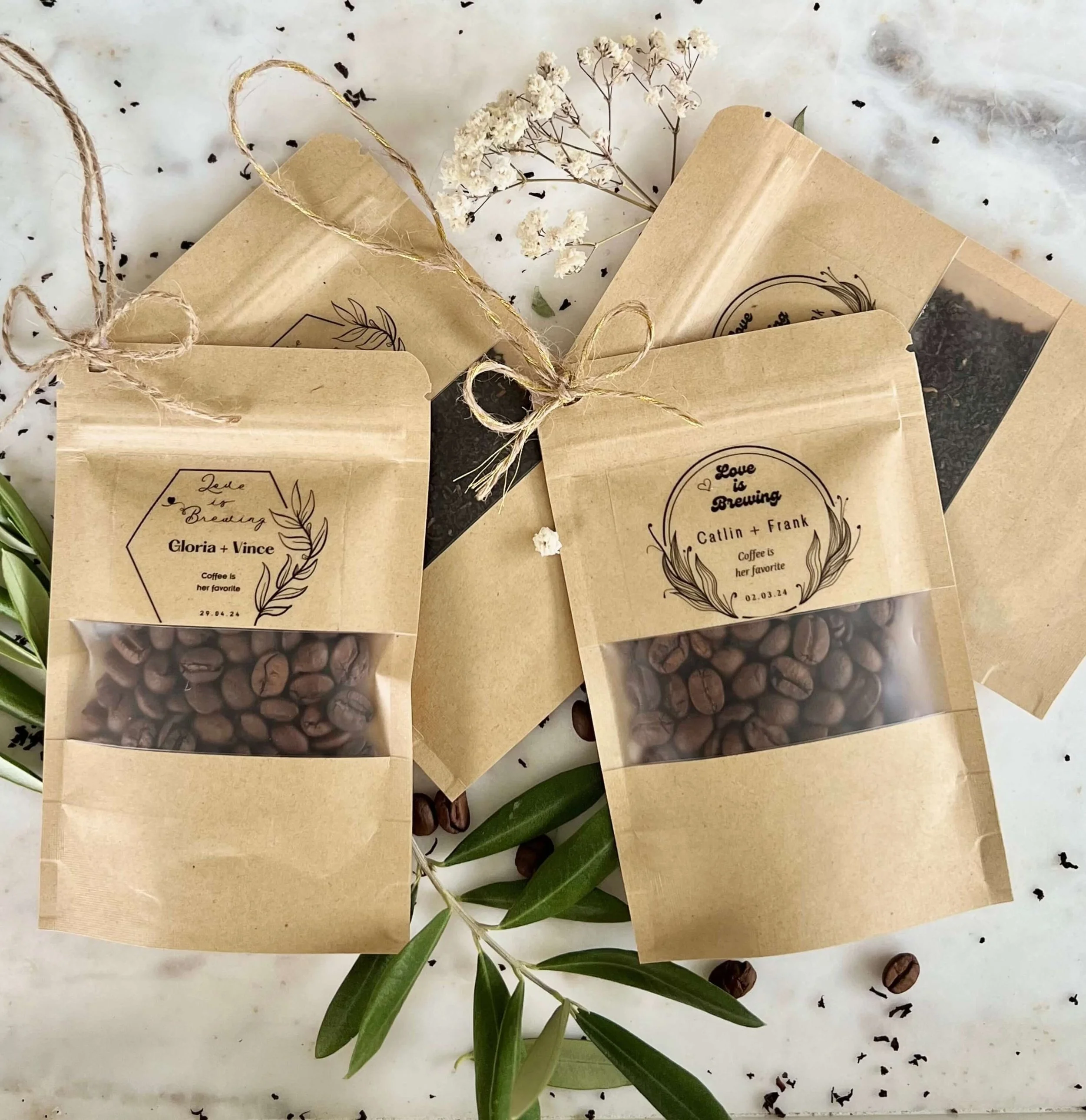 Duo bag coffee and tea wedding favour personalized guest favours By Luna Australia