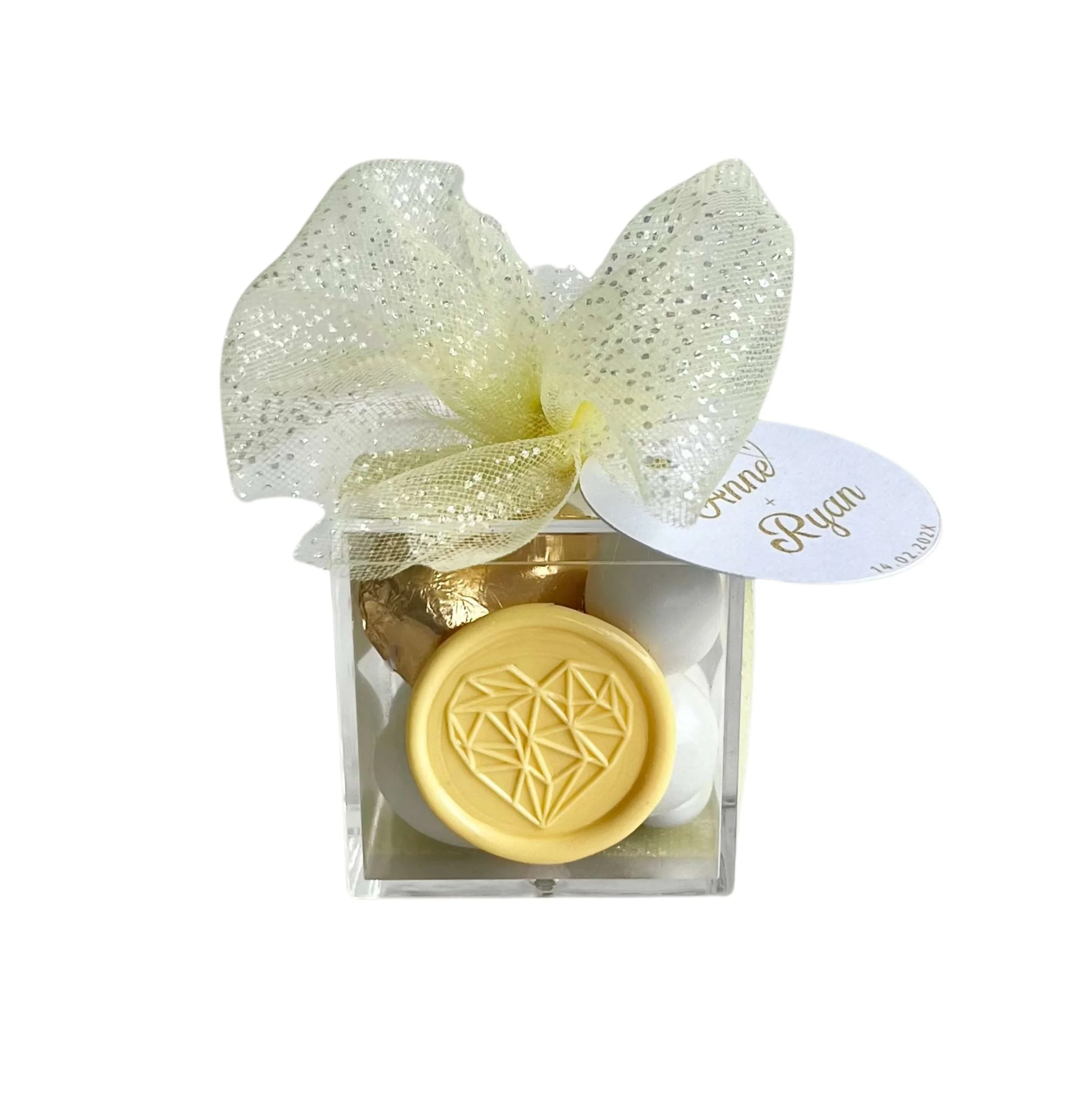 Acrylic Chocolate Box with Shimmer Tulle - Luxury Wedding Favours Australia