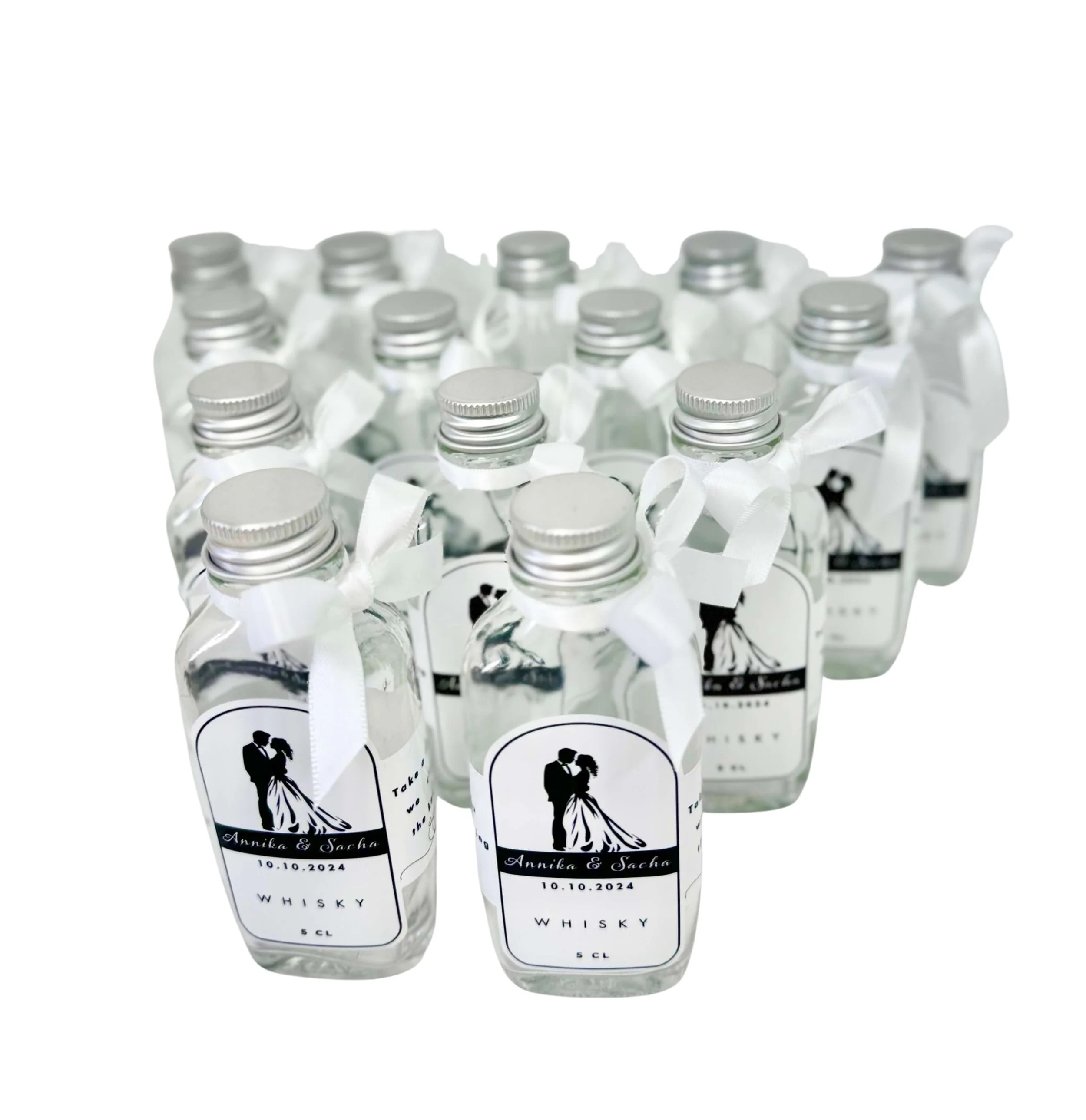 Mini glass flask bottle 50ml elegant and versatile wedding favour Brisbane