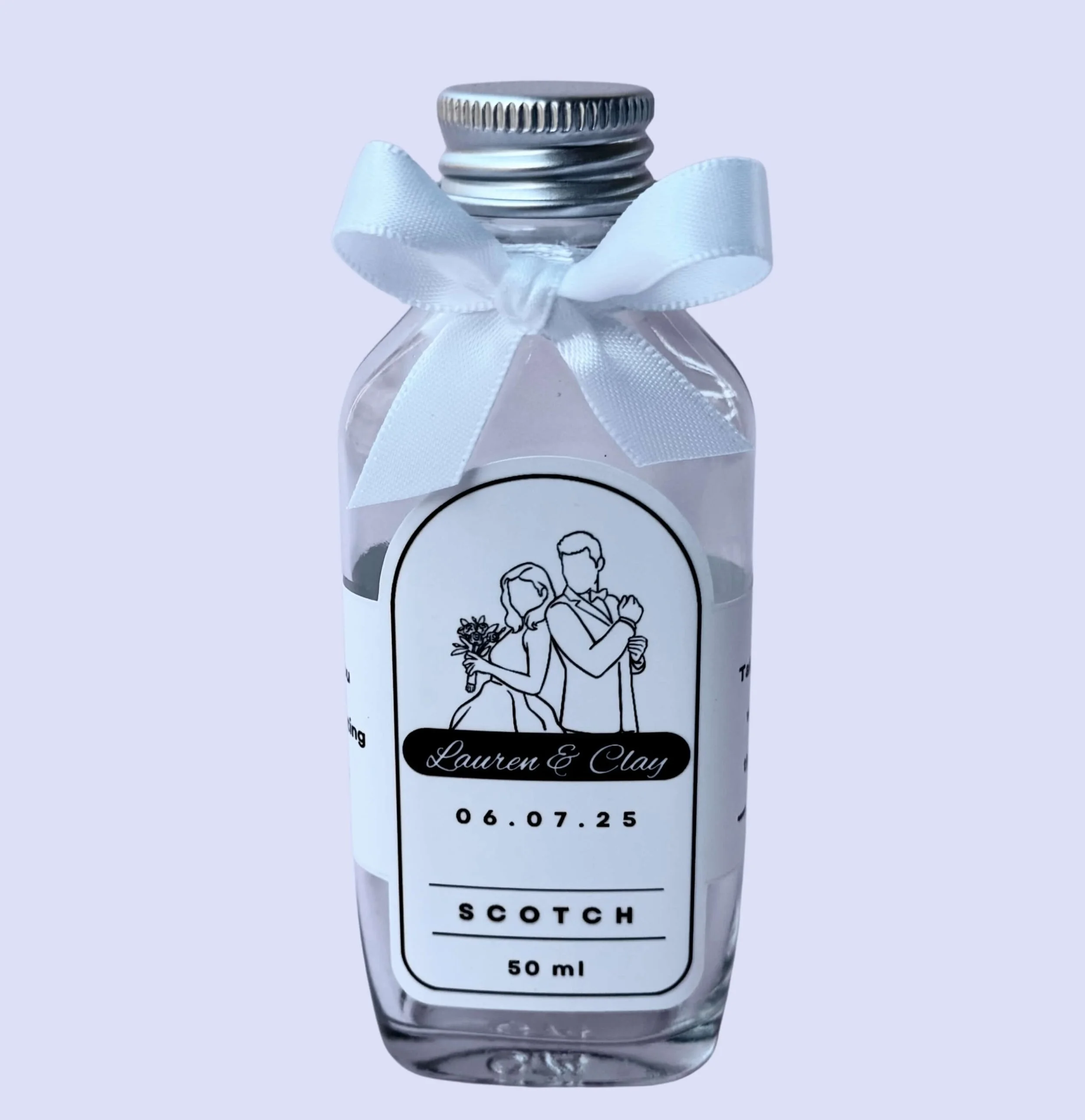 Mini glass flask bottle 50ml elegant and versatile wedding favour Brisbane