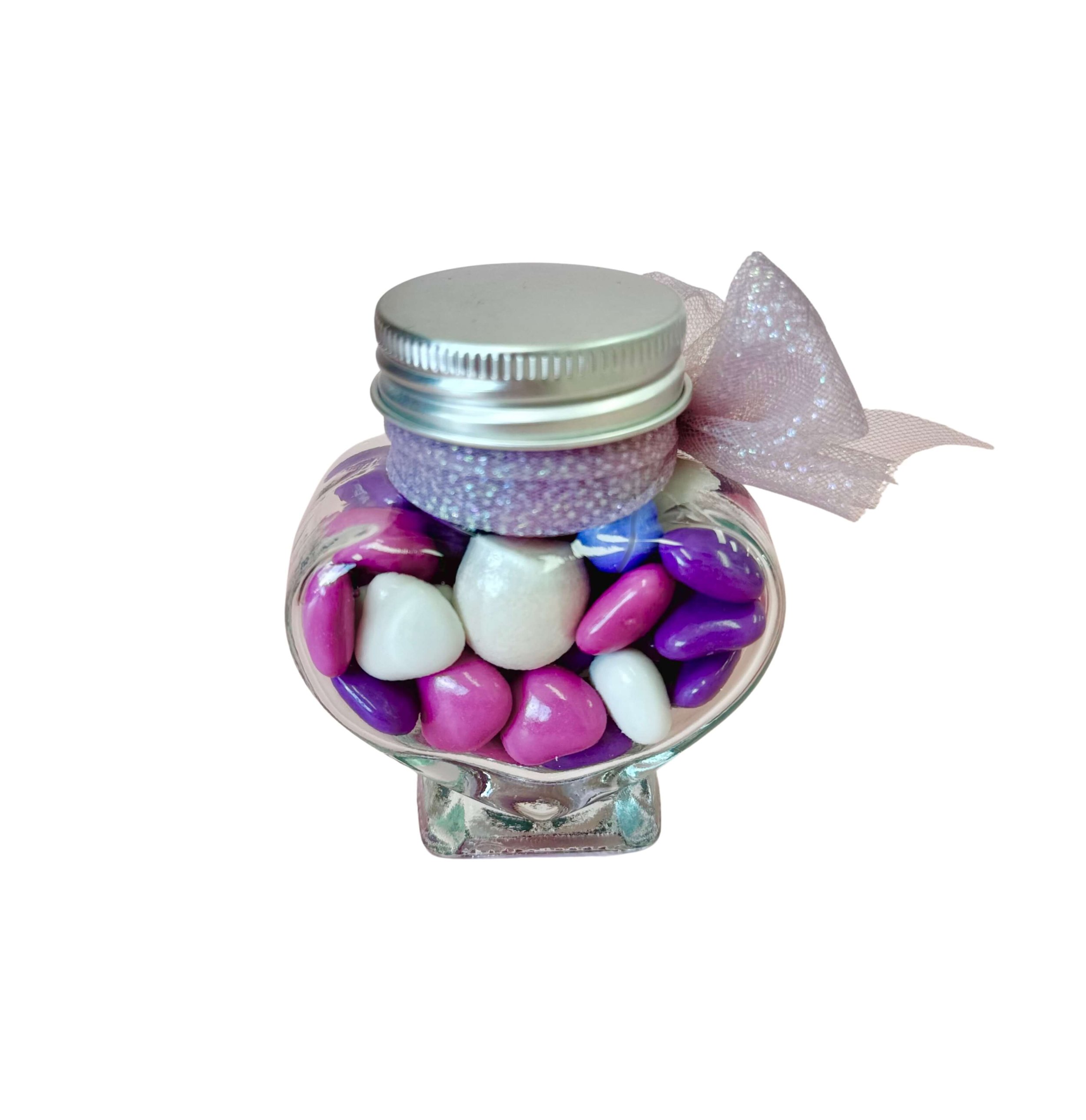 Luxury heart shaped glass jar with gourmet chocolates wedding favour Australia