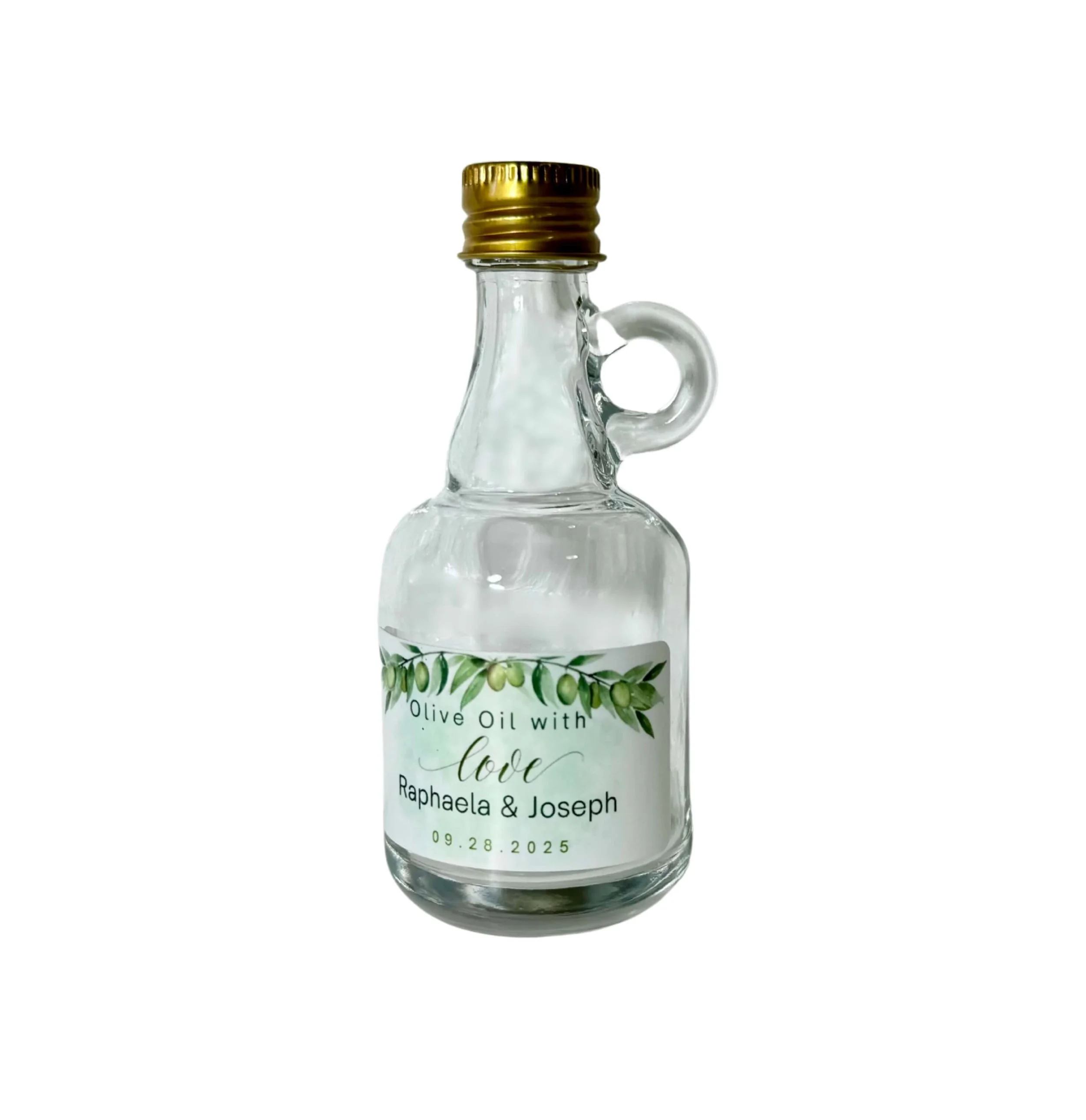 Mediterranean wedding favour olive oil bottle with handle