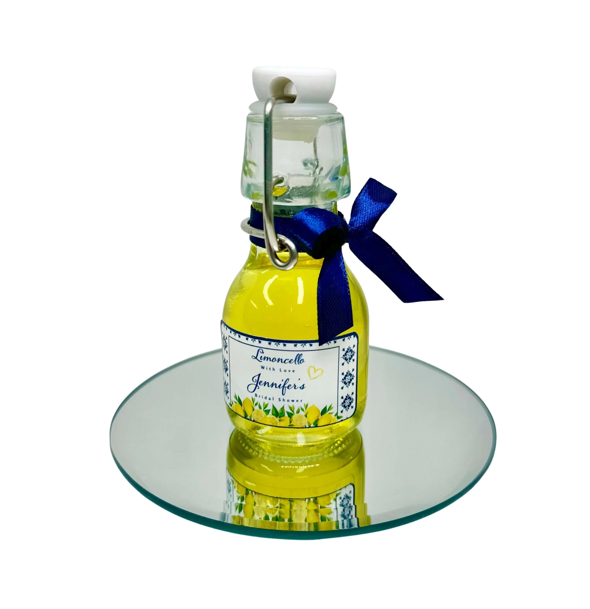 Limoncello 60ml swing lid bottles with personalized labels, unique Italian wedding and event favours by Favours By Luna