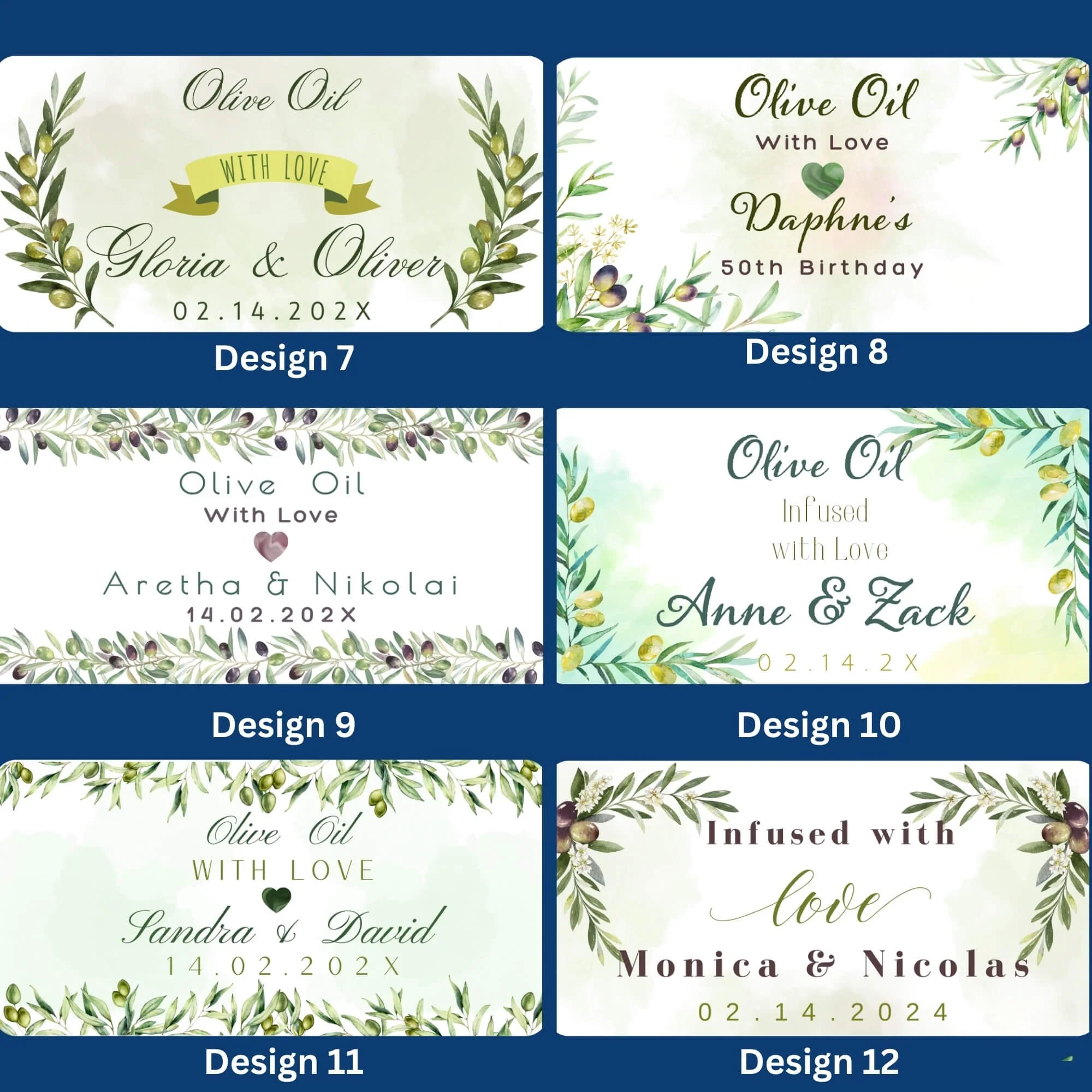 Mini olive oil glass bottle 50ml with handle and custom wedding label By Luna Brisbane