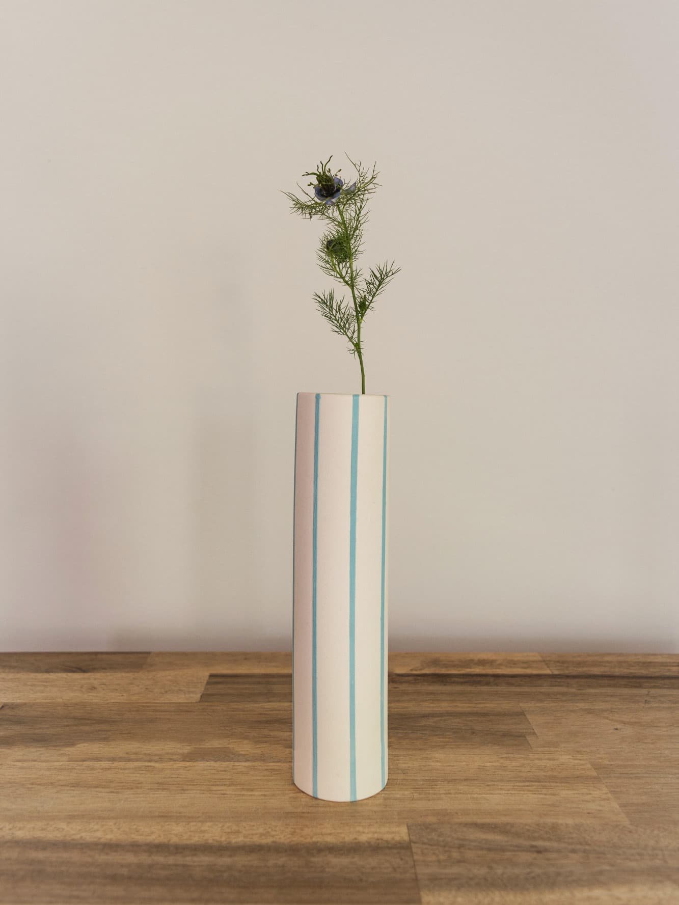 Striped Stem Vase, White and Blue