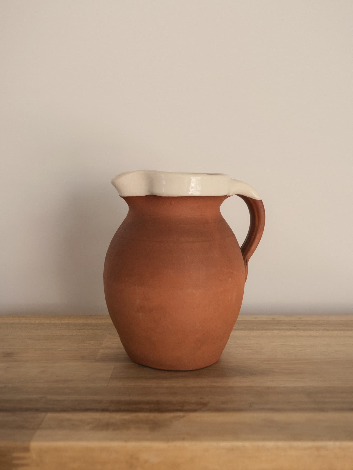 Vintage Terracotta Glazed Jug - White Rim