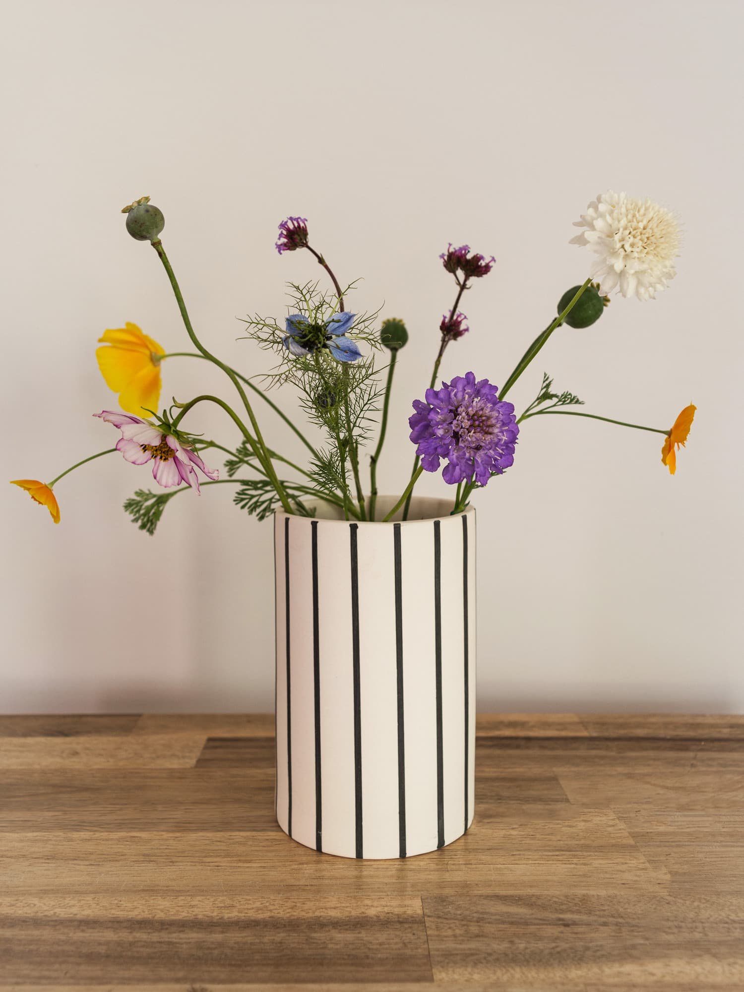 Large Striped Vase, White and Black
