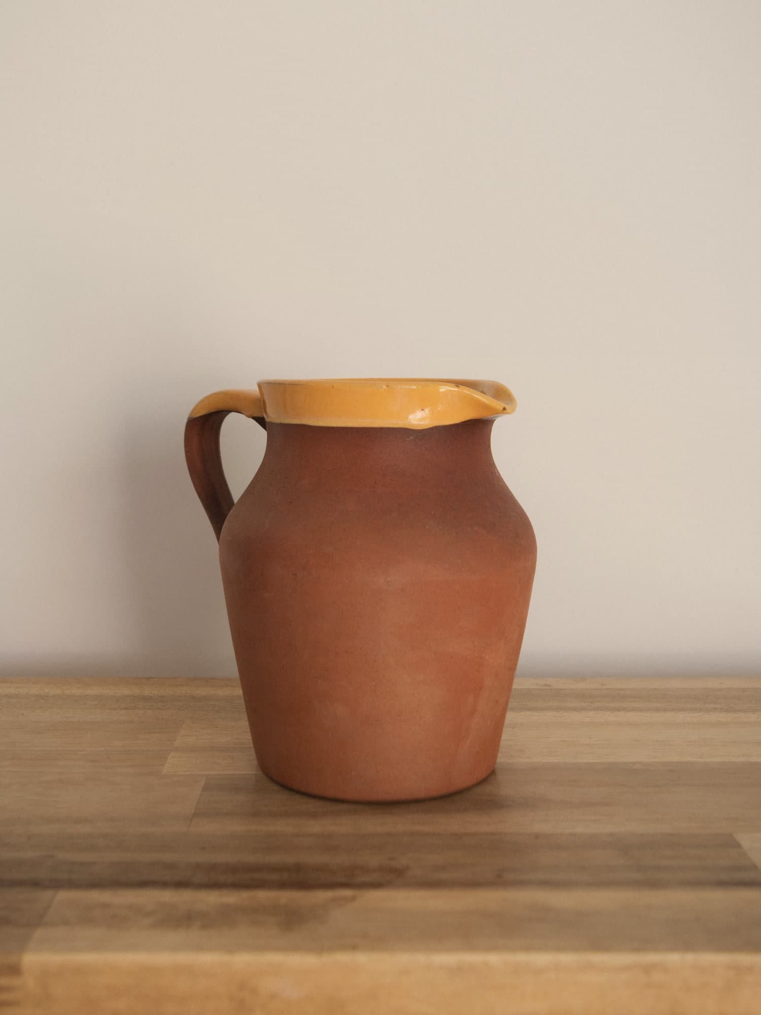 Vintage Terracotta Glazed Jug - Yellow Rim