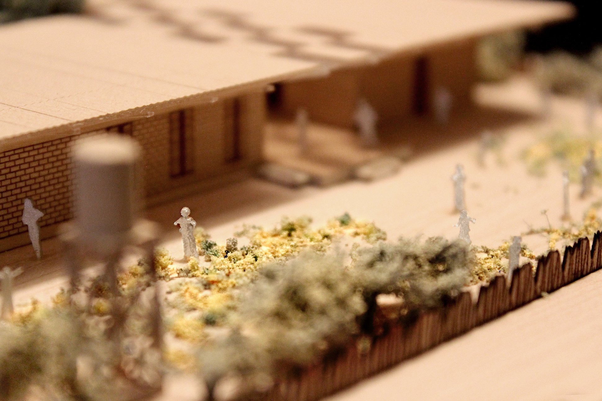 Garden photograph of a 1 to 200 scale physical wood model of a Modular School Concept for in the Katanga region of the Democratic Republic of Congo by 3bd Architects.jpg