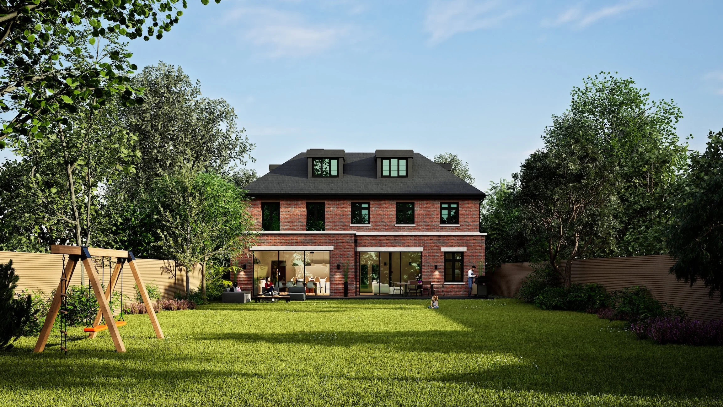 Parkside fear elevation CGI of a luxurious 6 bedroom home in North London by 3bd Architects.jpg