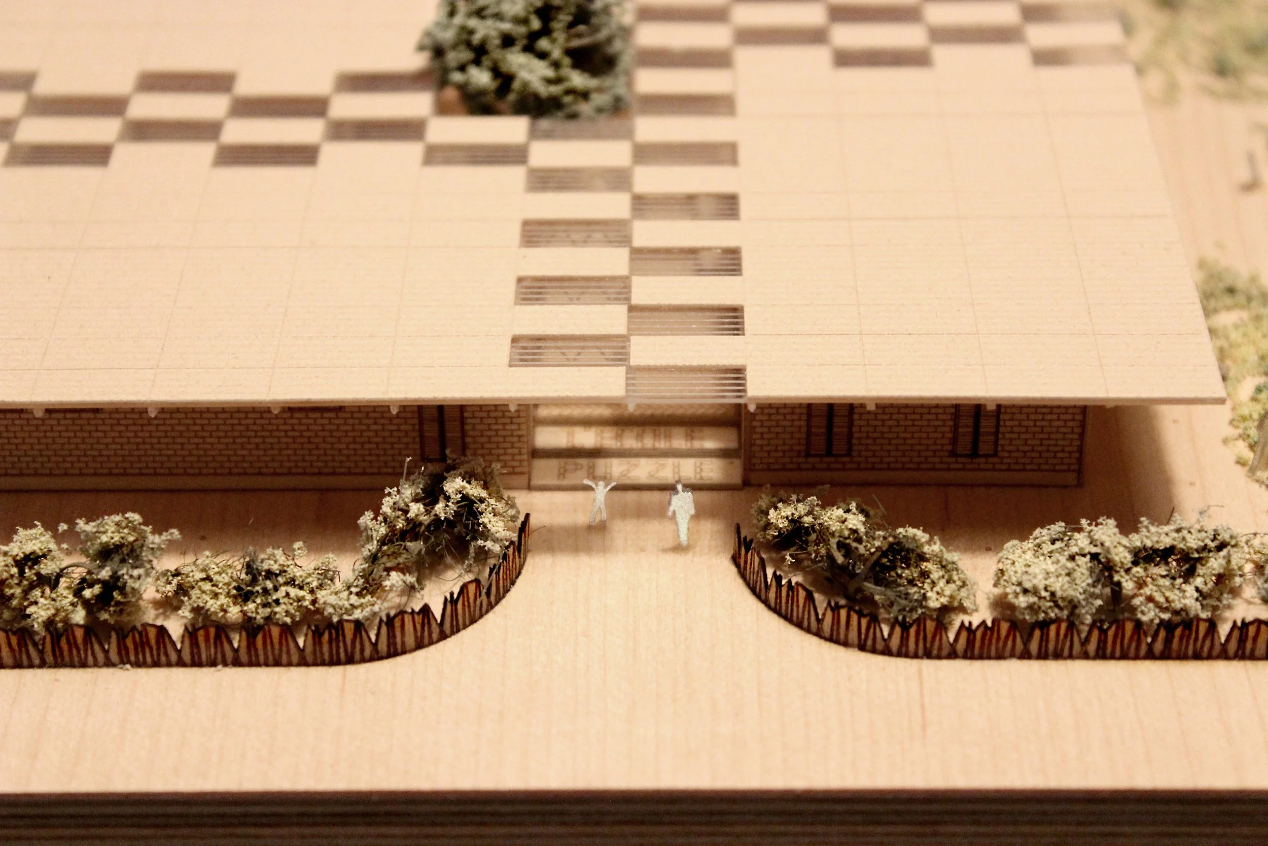 Entrance photograph of a 1 to 200 scale physical wood model of a Modular School Concept for in the Katanga region of the Democratic Republic of Congo by 3bd Architects.jpg