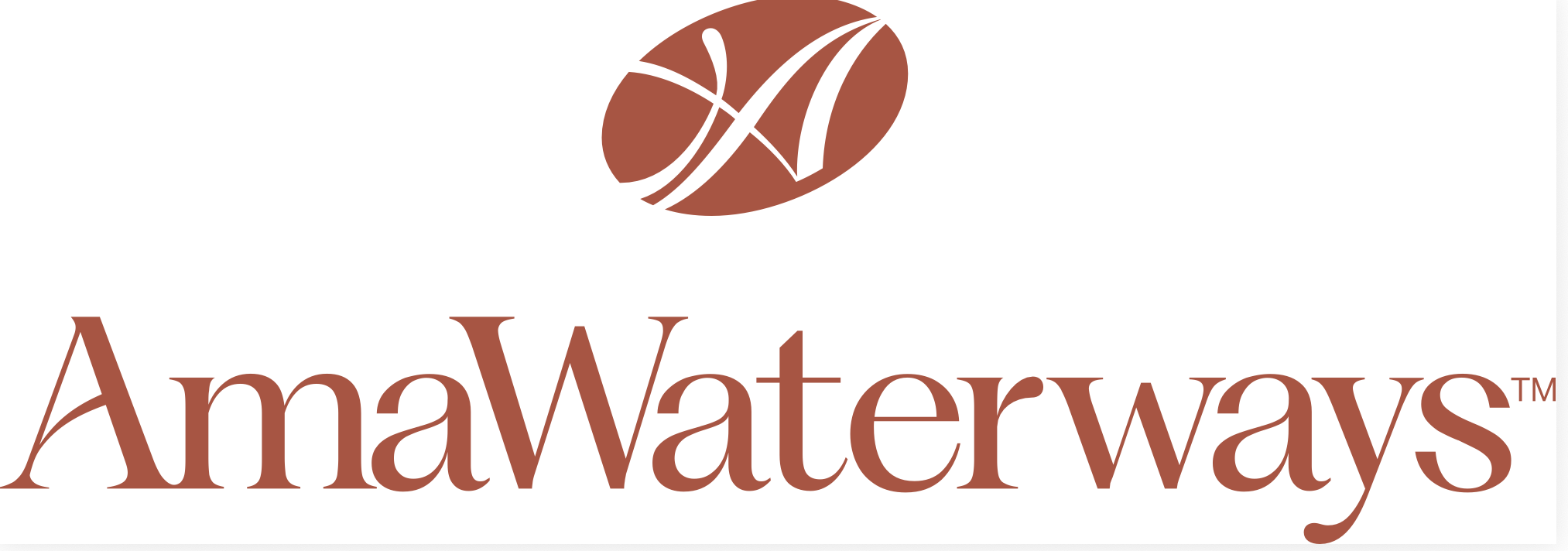 Logo of AmaWaterways with a brown water droplet design and the brand name in brown text.