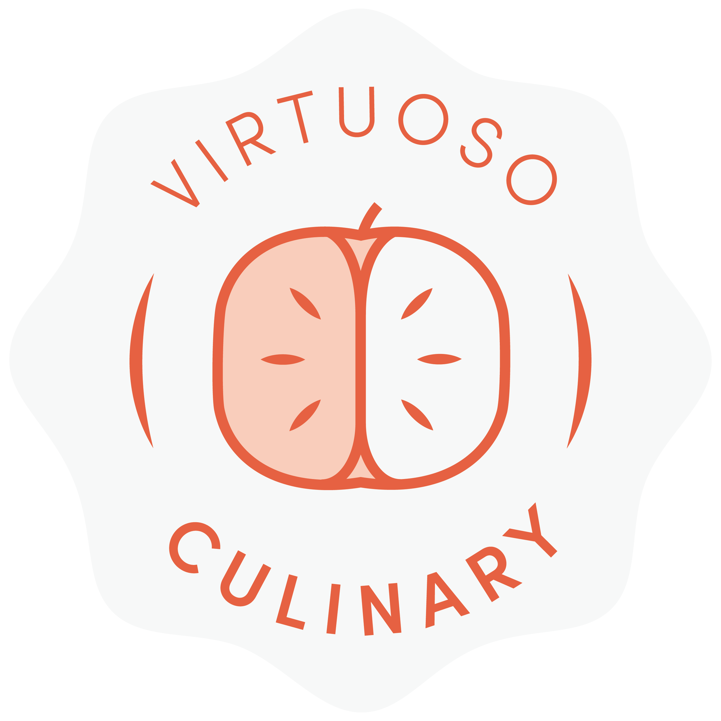 Logo featuring a stylized orange two-tone apple with cut halves, with the text "Virtuoso Culinary" curved above and below it. Hannah Clemente of Clemente Travels is a Virtuoso Culinary member.