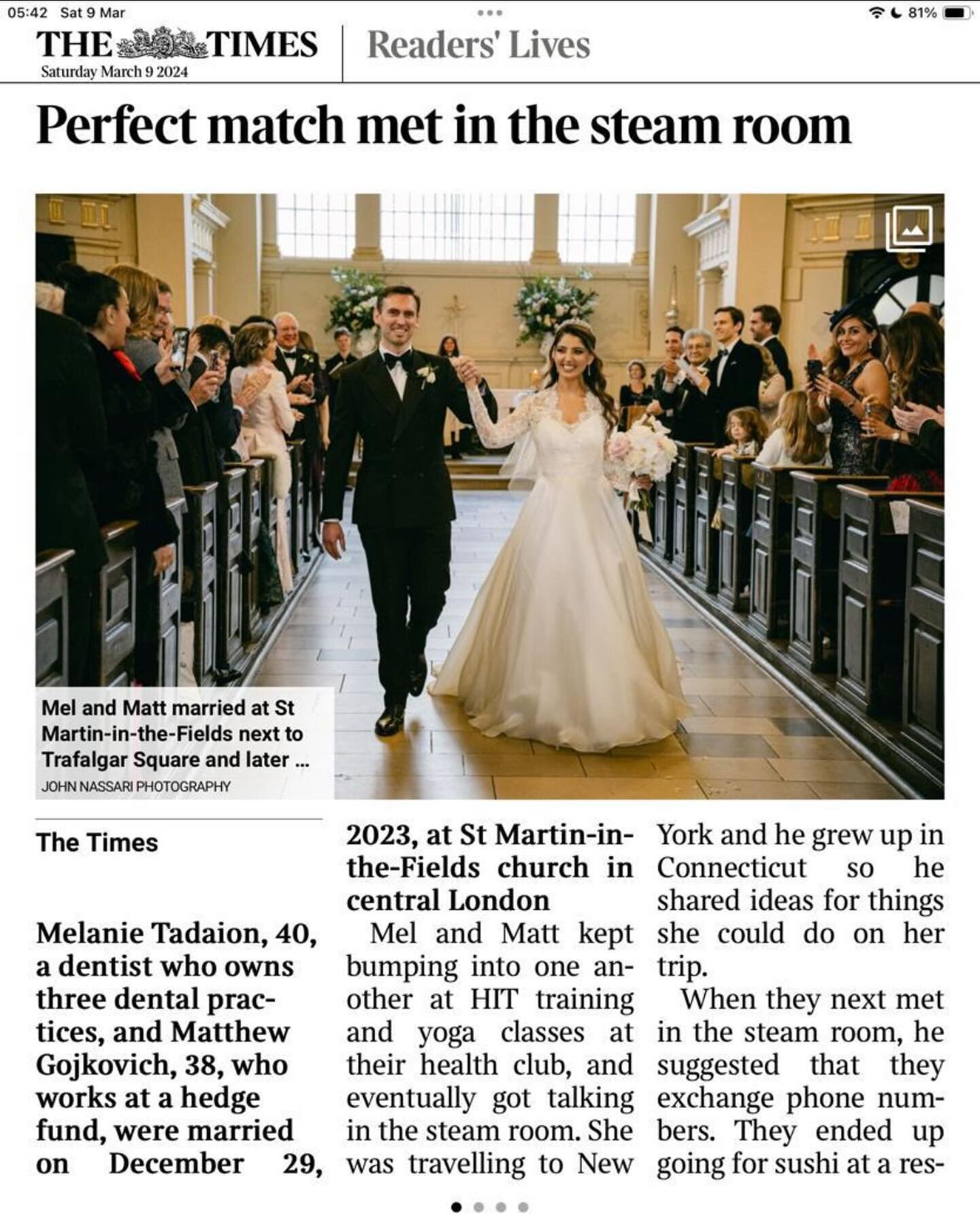 Really thrilled for Matt and Mel whose wedding on 29th December was featured in The Times today. 

@claridgeshotel 
@emma.murrayjones 
@rickypaulflowers 
@events_patrimoine 
@theblossomcomp 
@sofrehaghd_dorsa 
@rosetoneeventfurniture 
@powerhouse_hir