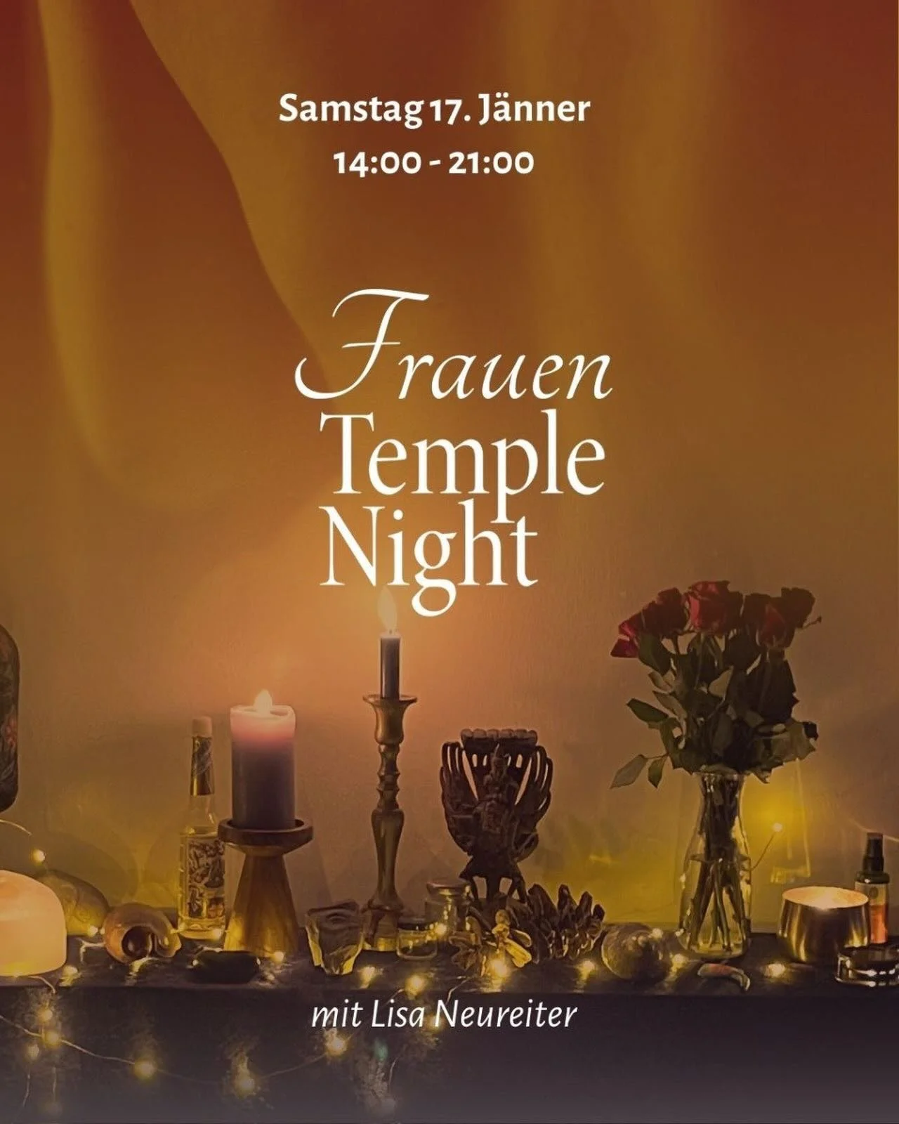 🌹Frauentempel am 17.1 ✨
Von 14:00 bis 21:00 im Heartspace in Graz 

Ein Tag um dich und deinen K&ouml;rper zu sp&uuml;ren. Achtsamer und sinnlicher Selbstkontakt, sanfte und liebevolle Ber&uuml;hrung und Austausch im Kreis von Frauen. Ein Tag um gem