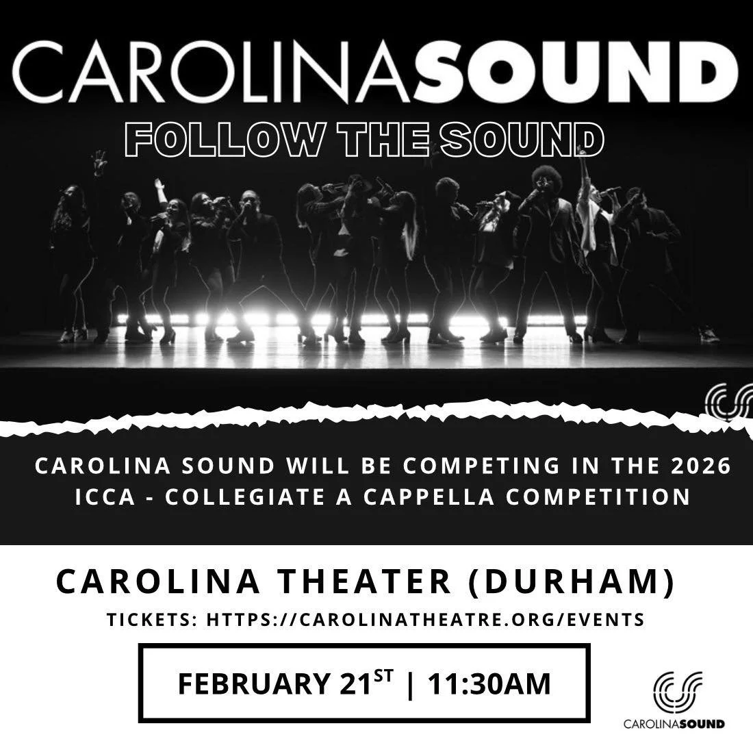 Hey, This is a FIRST! We are excited to be competing in the ICCA collegiate a cappella competition. We&rsquo;d love for you guys to make the trip up to Durham and support Carolina Sound!