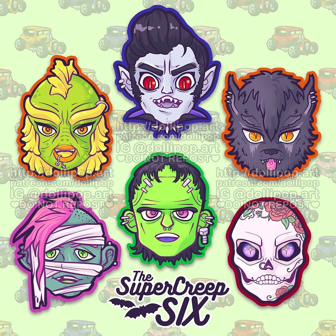 They&rsquo;re obviously in a band 🤲✨
&bull; Drac (vampire) - lead singer/front-monster
&bull; Phred (swamp monster) - backup vocals/rhythm guitar
&bull; Xavier (wolf man) - lead guitar/guy who randomly dances in front of the rest of the band when th