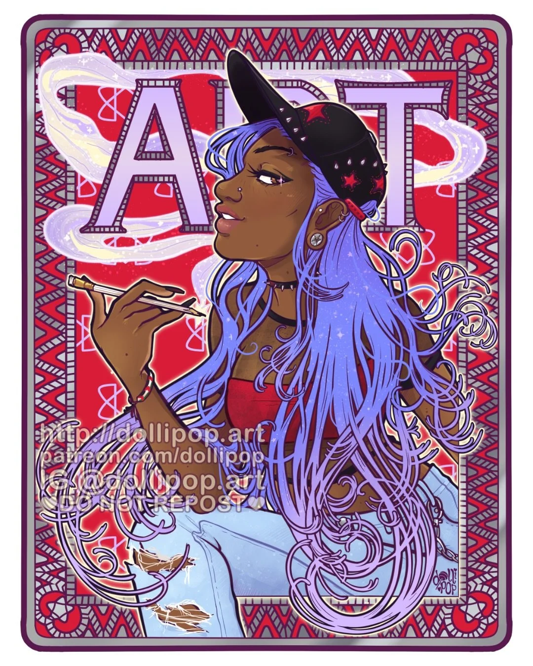 🖊️DREAM JOB🫟
If you&rsquo;ve been here for a while, you know I can&rsquo;t resist a Mucha redraw! I think this rad artsy punk girl turned out so pretty 💖 if you&rsquo;re interested, she&rsquo;s the sticker of the month AND the freebie wallpapers o