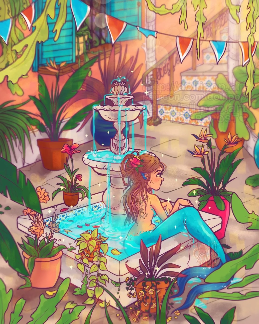 🌿 Font of Serenity &bull; Fountain Mermaid 🌱
First #mermay2026 drawing from my list! I was suuuuuper experimental with my Mermay this year; this is probably the most detailed and most familiar-feeling piece! If you think she&rsquo;s cute, you can g