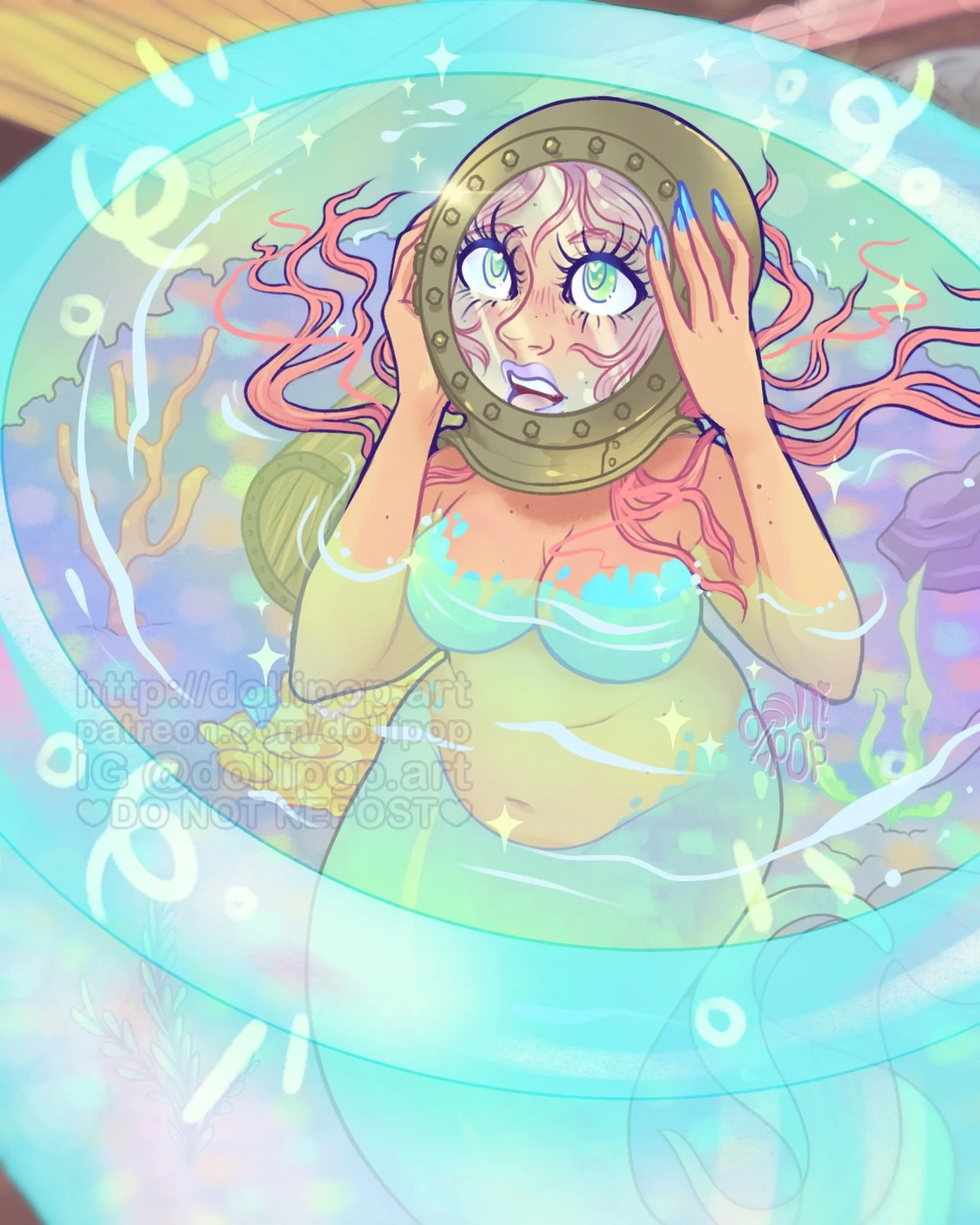 Taking a Dive 🌊🐠 Fishbowl Mermaid for my second #mermay of this year! The ENTIRE time I was drawing this I had this Findlay song stuck in my head 😂 I decided to keep this one a little looser and I love her. Been really loving being free with my ar