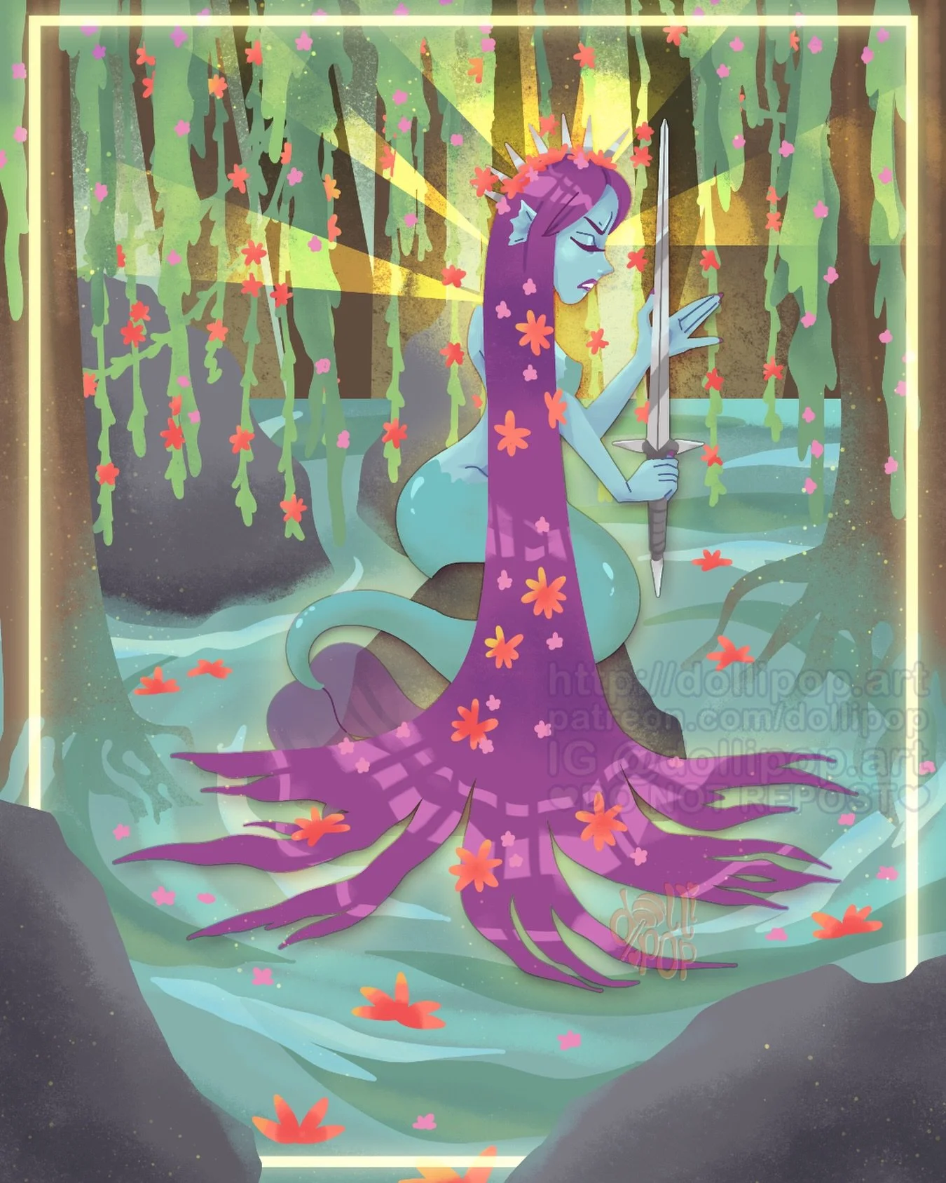 ⚔️ Fable in the Bog ⚔️
Another #mermay illustration! I really wanted to experiment this month with techniques I don&rsquo;t usually incorporate into my art. My work is usually very line-driven so I knew I wanted to try at least one lineless piece! I 