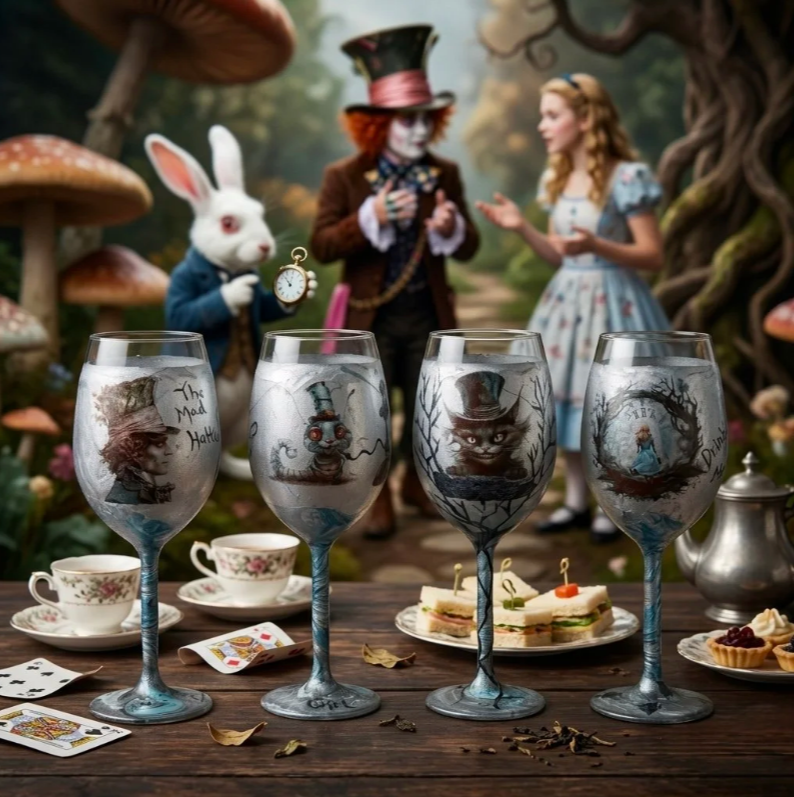 Alice In Wonderland Wine Glass Set   (SOLD)