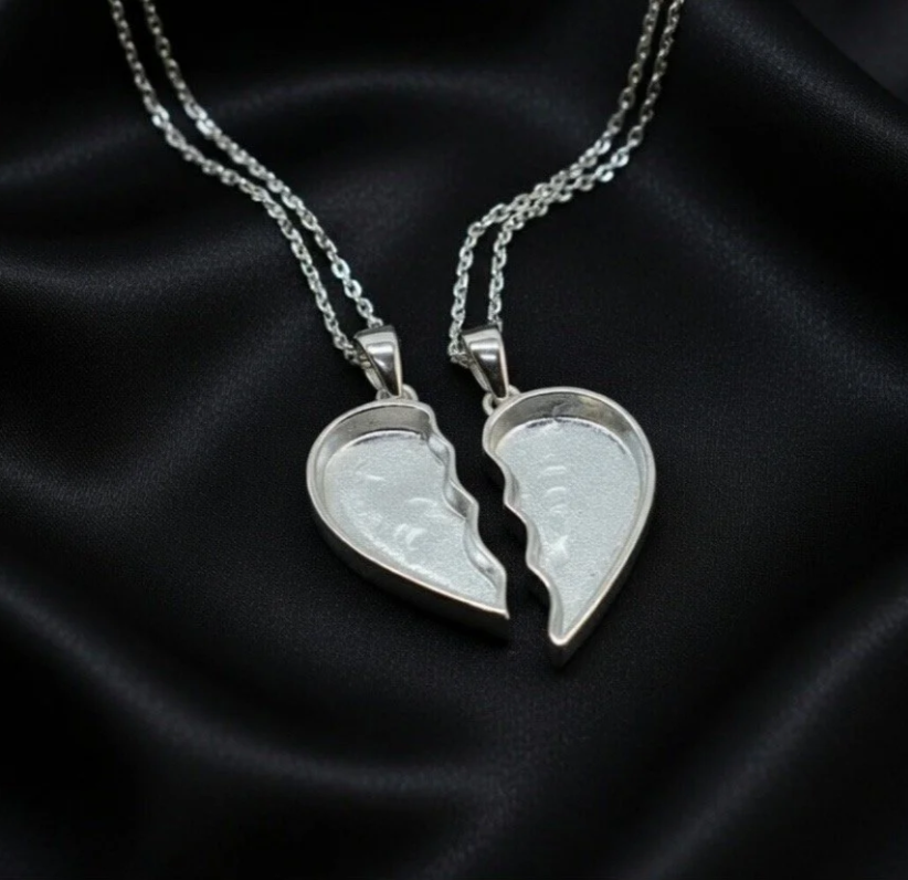 925 Solid Sterling Silver, Two Part Heart Pendant