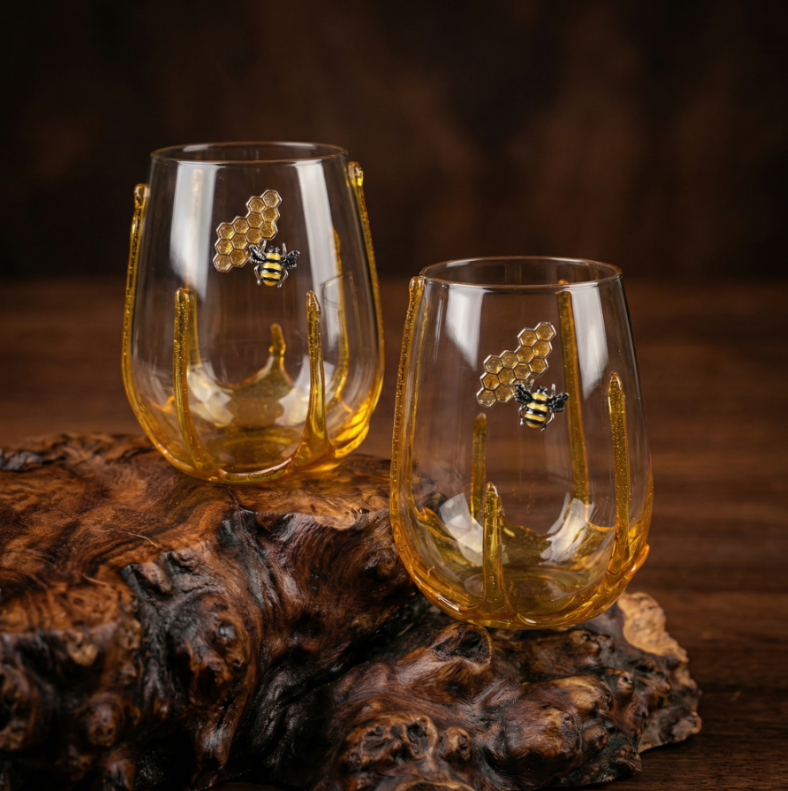 Honey Bee Stemless Wine Glass Set