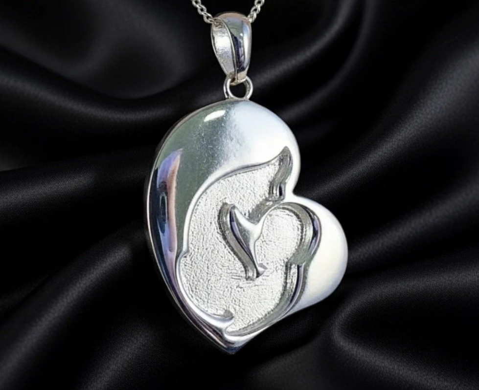 Solid 925 Sterling Silver Mother and Child Pendant