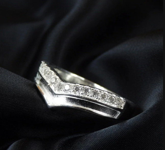 925 Sterling Silver Wishbone & Cz Ring