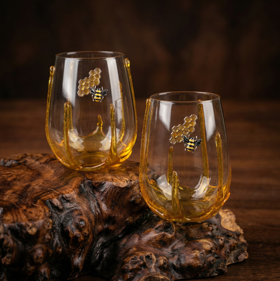 Honey Bee Stemless Wine Glass Set