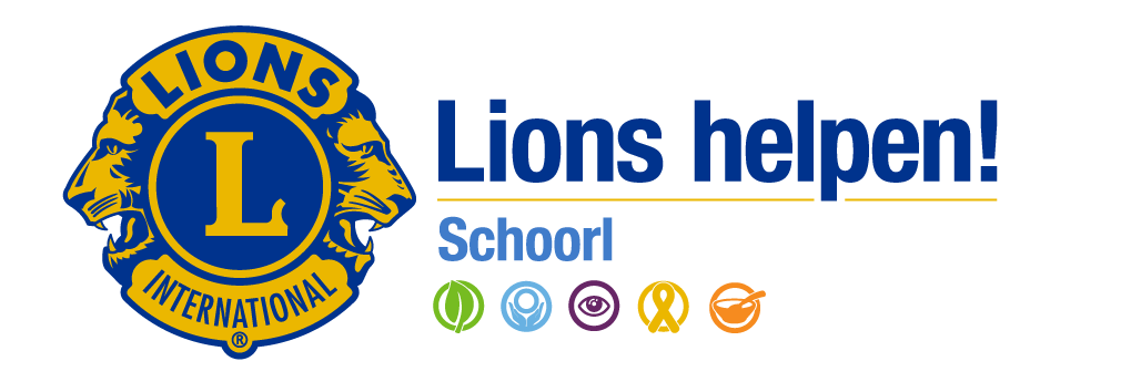 Lions club logo met de tekst 'Lions helpen! Schoor'.