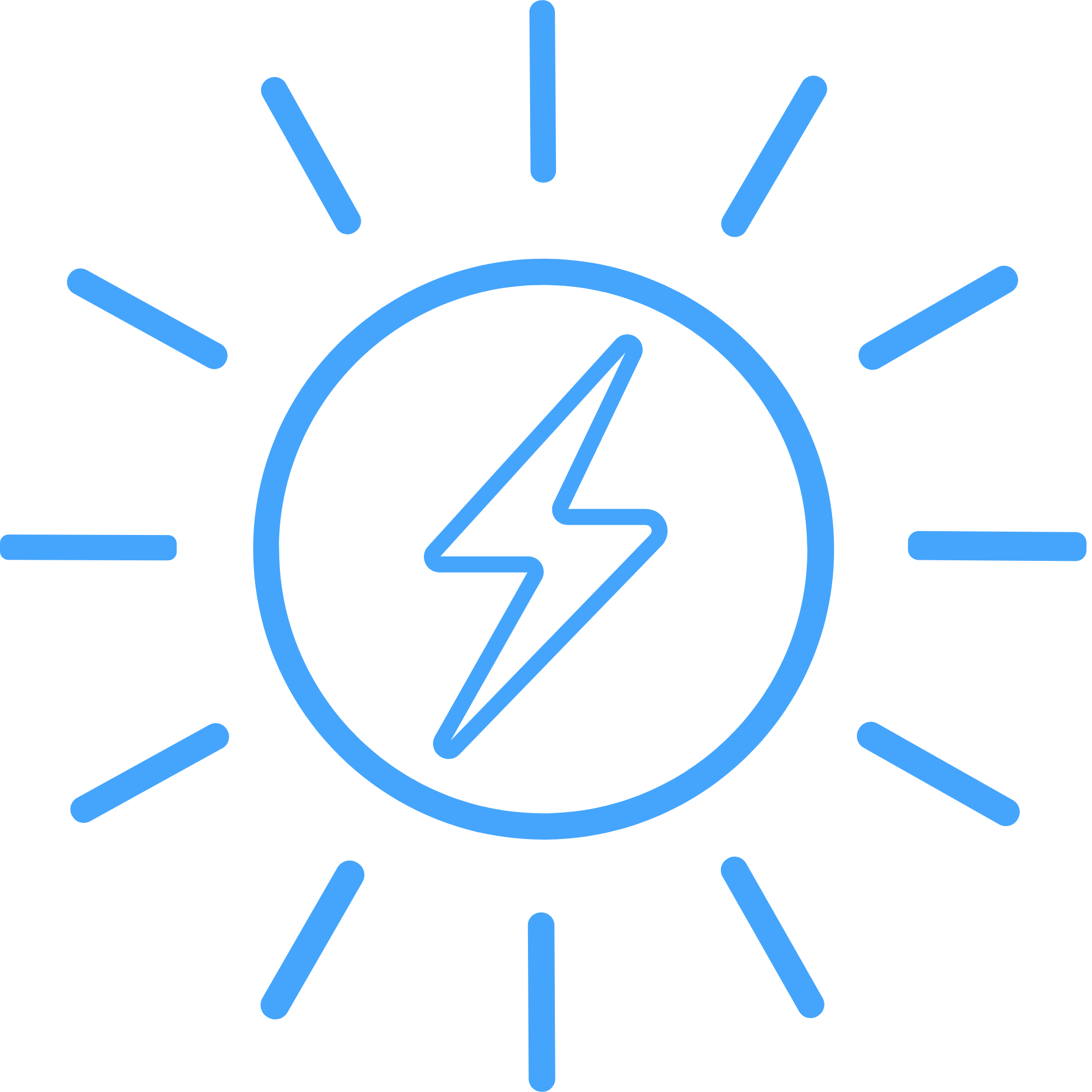 Line drawing of a sun with a lightening in the middle