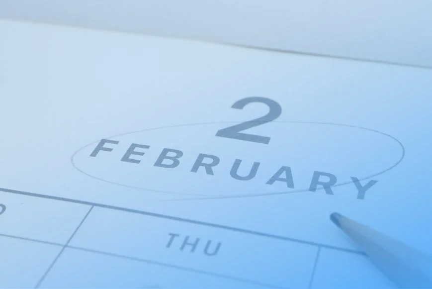 Calendar showing February second, showcasing a new month, new opportunity to get science backed body scans at DexaFit West Houston, Texas.