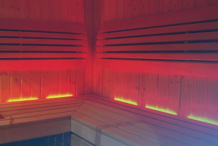 Sauna for heat and red light therapy at DexaFit West Houston