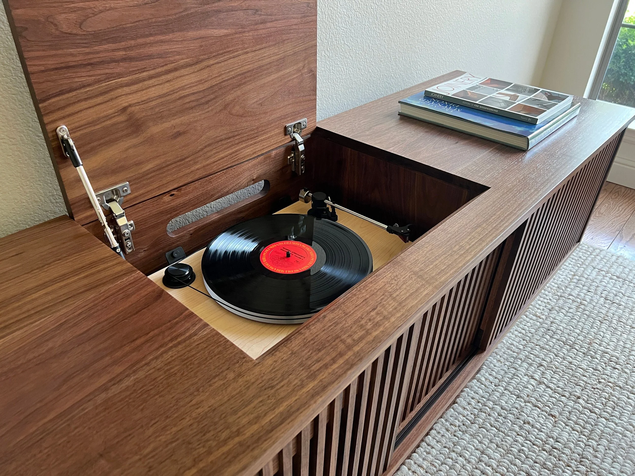 What Makes for a Great Record Player Console? 2 The Lourve Record Media Console with lift lid