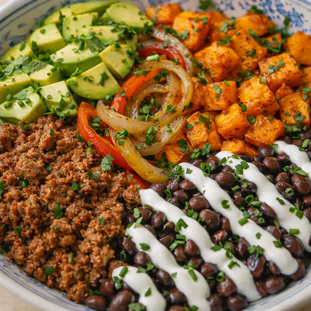 Meal Prep: Sweet Potato, Ground Beef, Avocado Bowl 🍠🥑🫑
