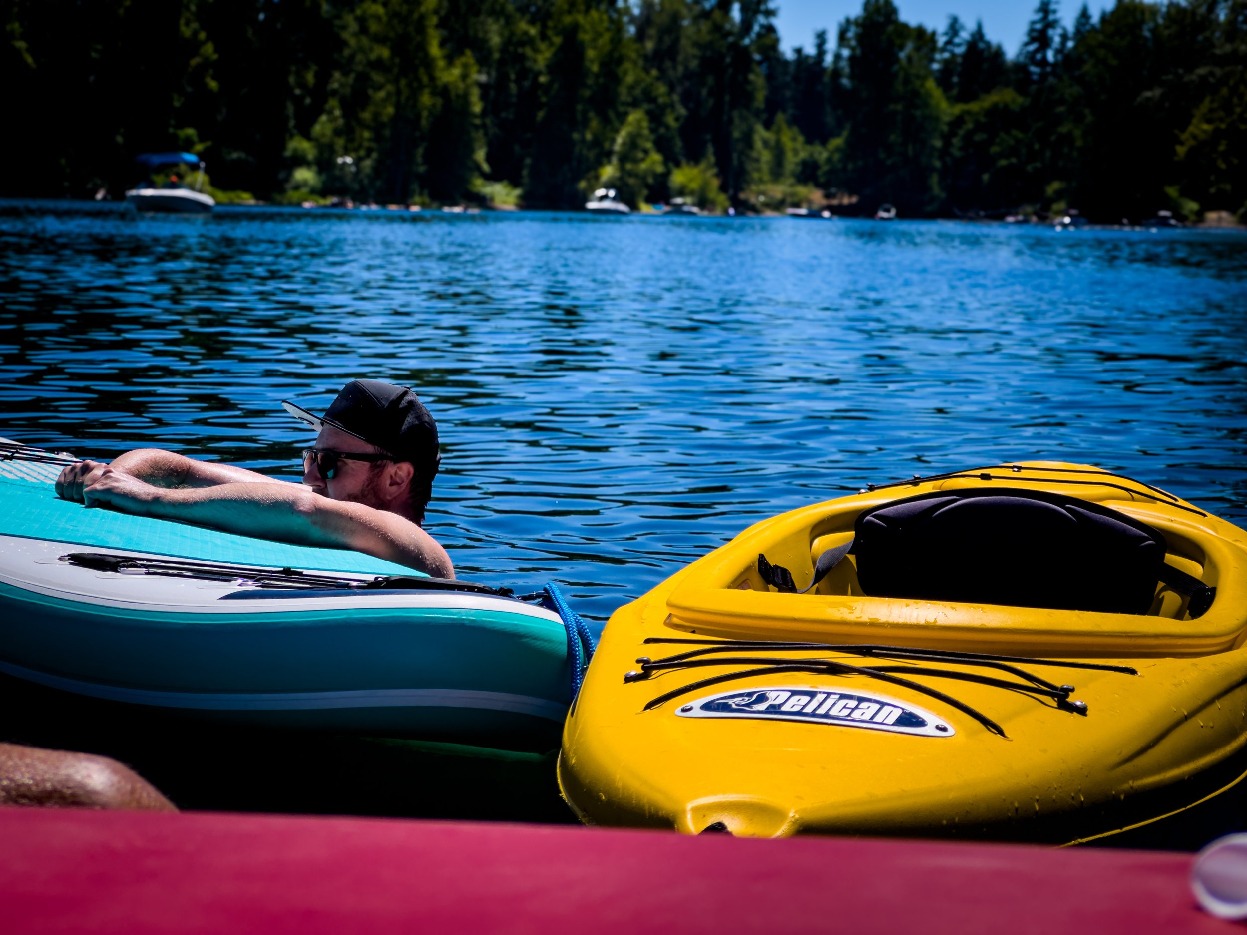 Man with Kayak in American Lake, Tacoma Washington
