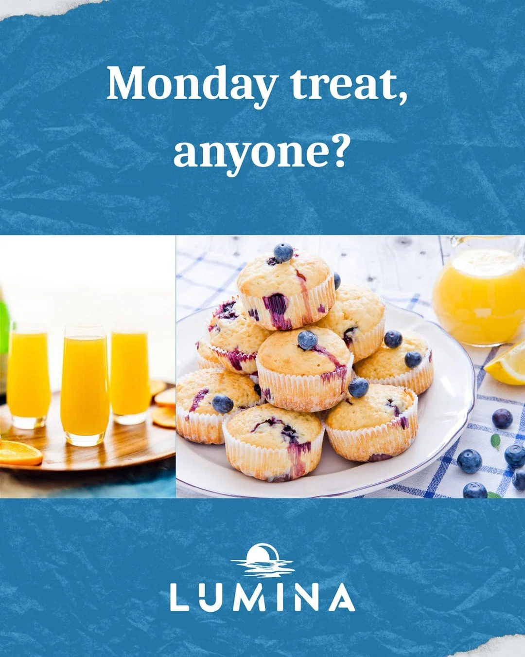 Kick back with your neighbors and enjoy Muffins &amp; Mimosas this Monday, October 6th, from 10 AM to 2 PM. The perfect Monday pick-me-up! #LuminaLiving #MuffinsAndMimosas #CheersToFall
