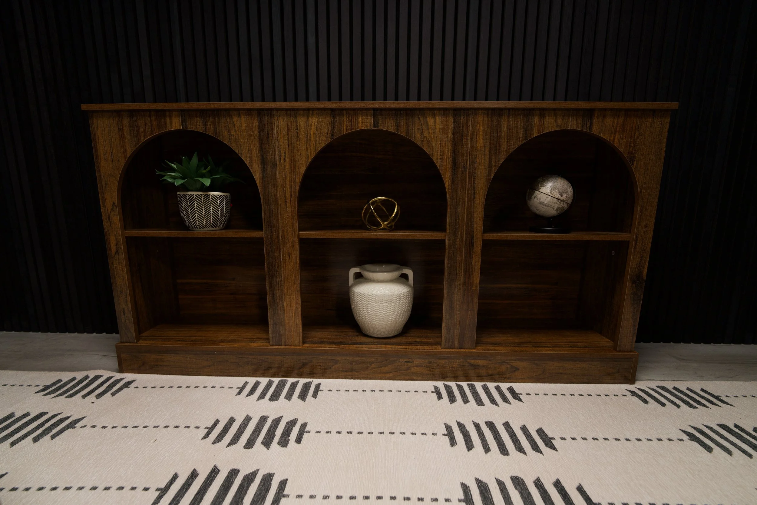 Natural wood and boho textured furnishing