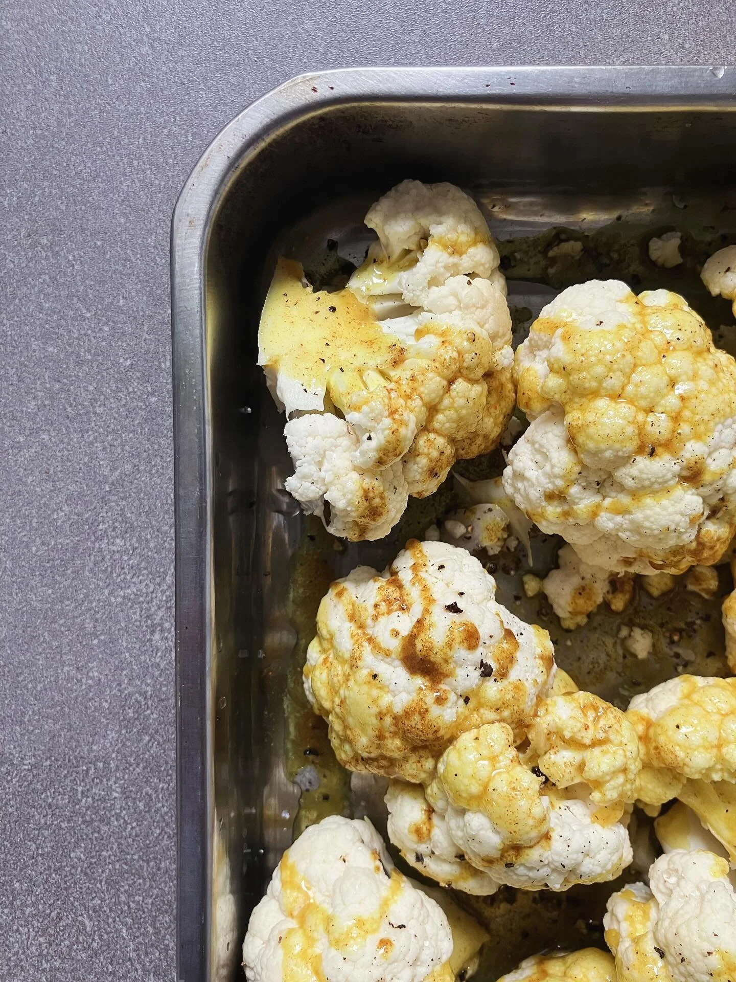 Just about to put this in the oven! Spiced Cauliflower Roasted with Yoghee. Yum. Recipe ⬇️

- Wash &amp; chop the cauliflower into chunky pieces and arrange in a roasting dish
- Melt 2 tbsp of Yoghee and add a good pinch of salt, black pepper, turmer