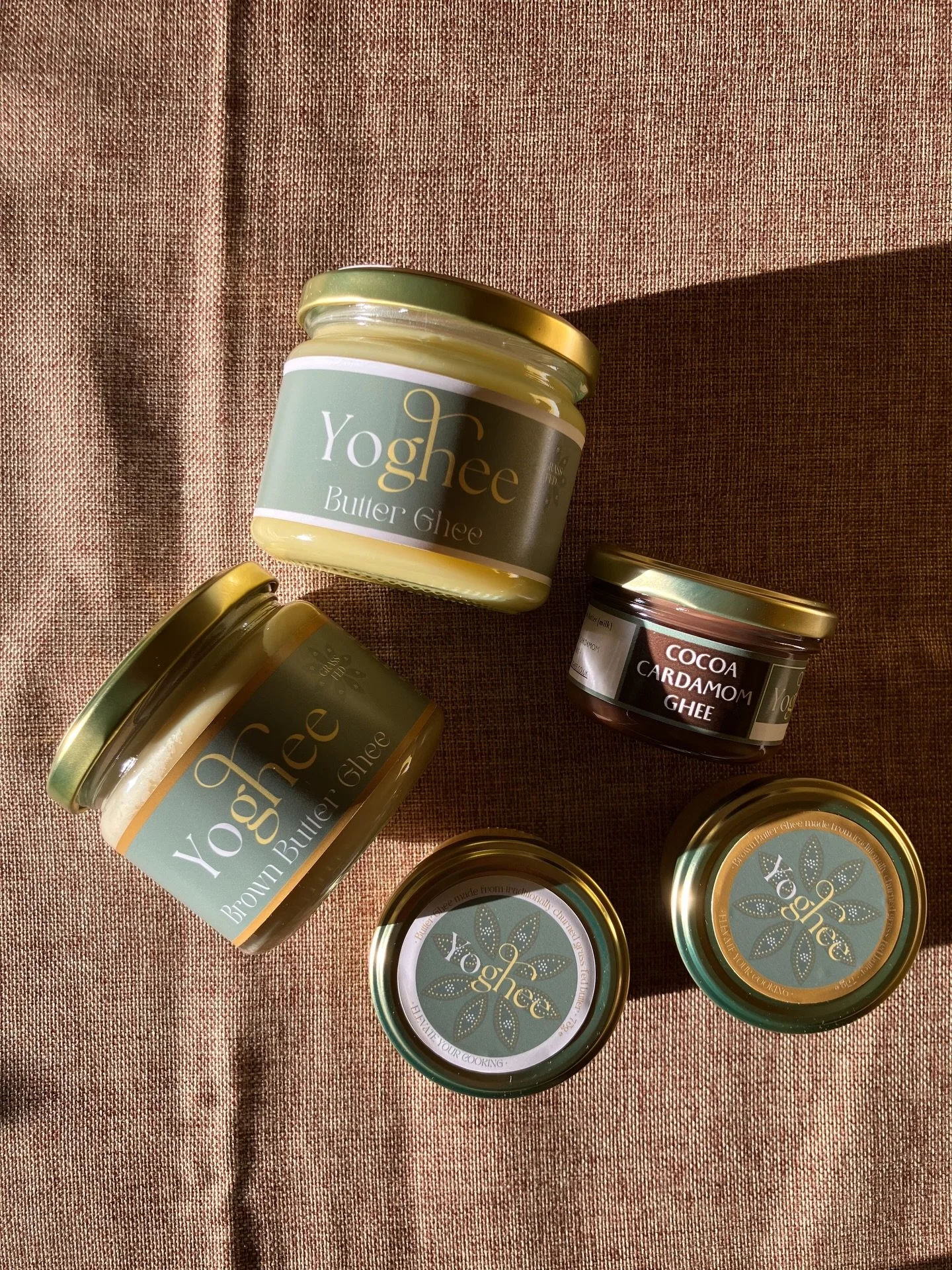 The Yoghee range:
💛 Traditional Butter Ghee (big + wee)
🤎 Brown Butter Ghee (big + wee) 
🍫 Cocoa Cardamom Ghee (wee)
&mdash; order online, or sample some tomorrow, Sun 29th March 📍 @parklane.market Glasgow 🏴󠁧󠁢󠁳󠁣󠁴󠁿