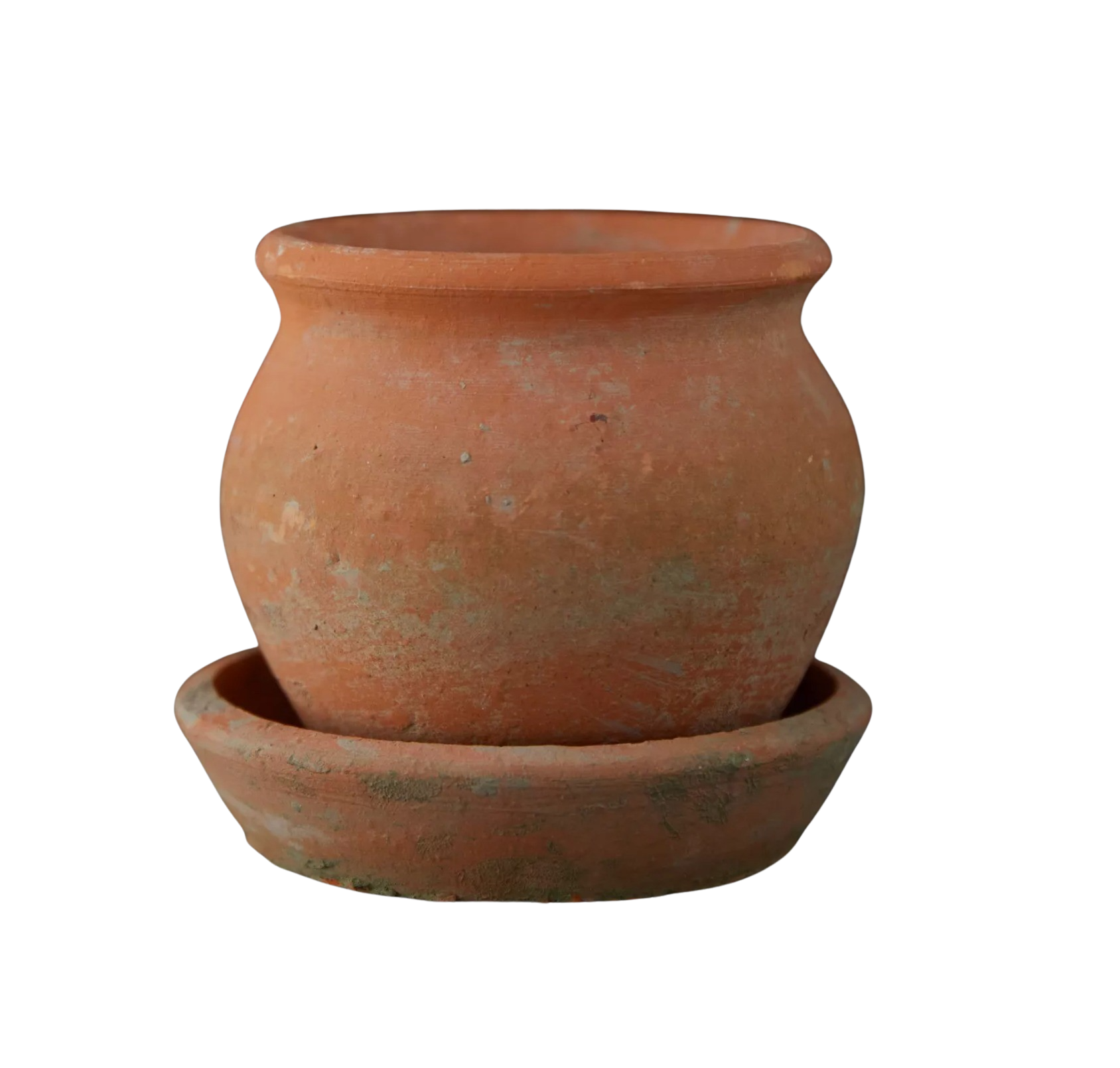 Earth Fired Clay Natural Curve Pots + Saucers, Set of 3 Sizes